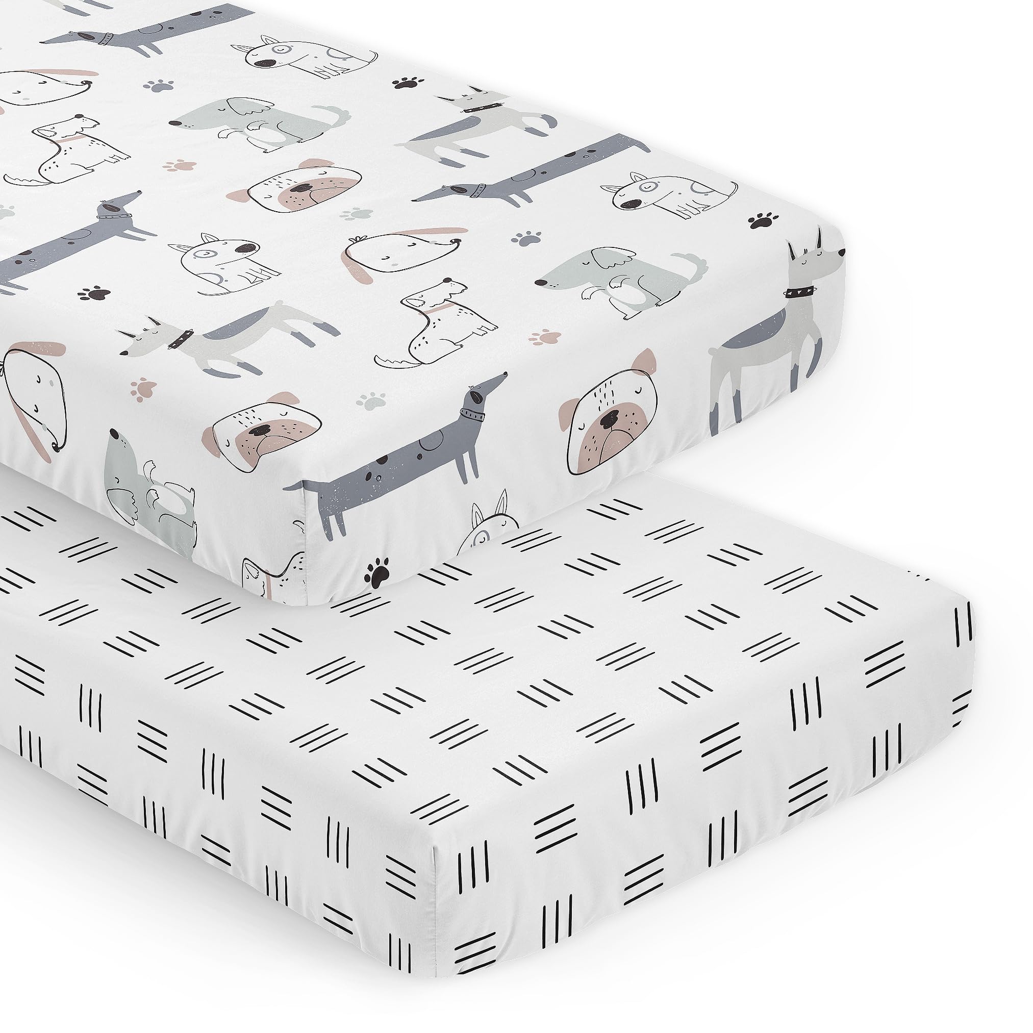 Sweet Jojo Designs 2-Piece Baby Crib Sheets Set (Puppy Dogs) for Boys or Girls, Infant Nursery, Toddler Room - Standard Size (Modern, Neutral,