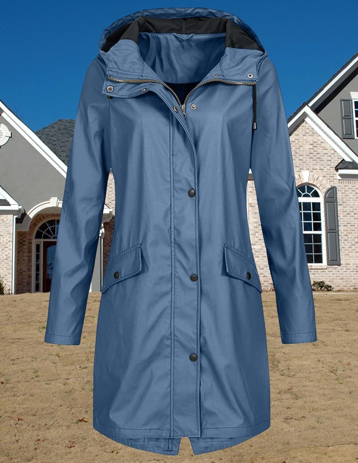 LIZALIG Women's Waterproof Cinch Waist Jacket - Long Breathable All Weather Raincoat