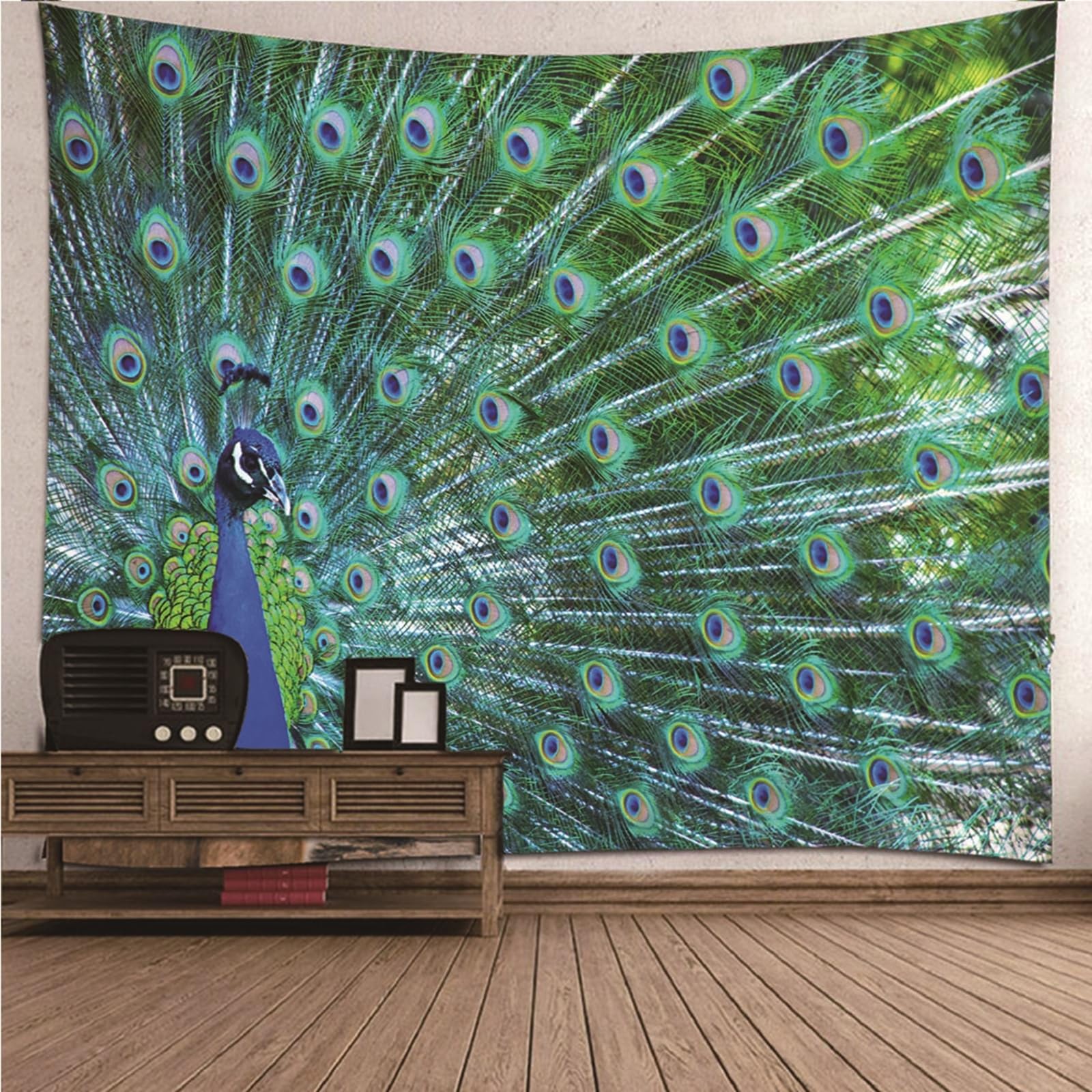 Lieson Arazzo Decorativo, Arazzi da Parete Indiano 260x240CM Pavone Tappeti Parete Camera Letto da Appendere Alla Parete Per Decorazione Della Casa, Blu Verde