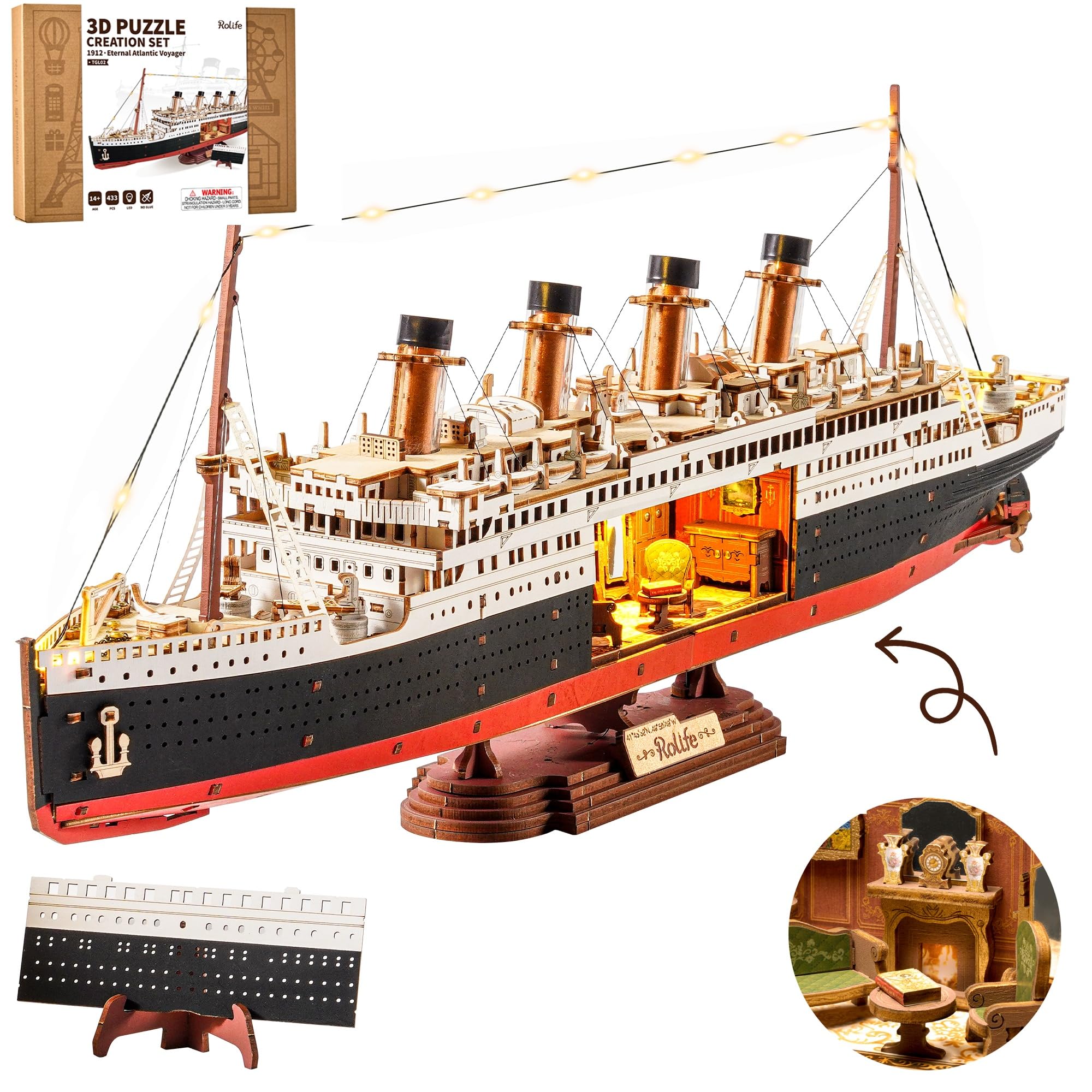 Buy Rolife 3D Wooden Puzzles for Adults-Titanic Model Kit with LED