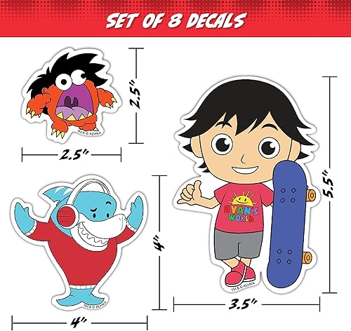 Miniatura 4 de Ryan's World Calcomanías de vinilo  Ryan, Combo Panda, Gus, Big Gil, Moe The Monster y Alpha Lexa Juego de 8 calcomanías para botella de agua de