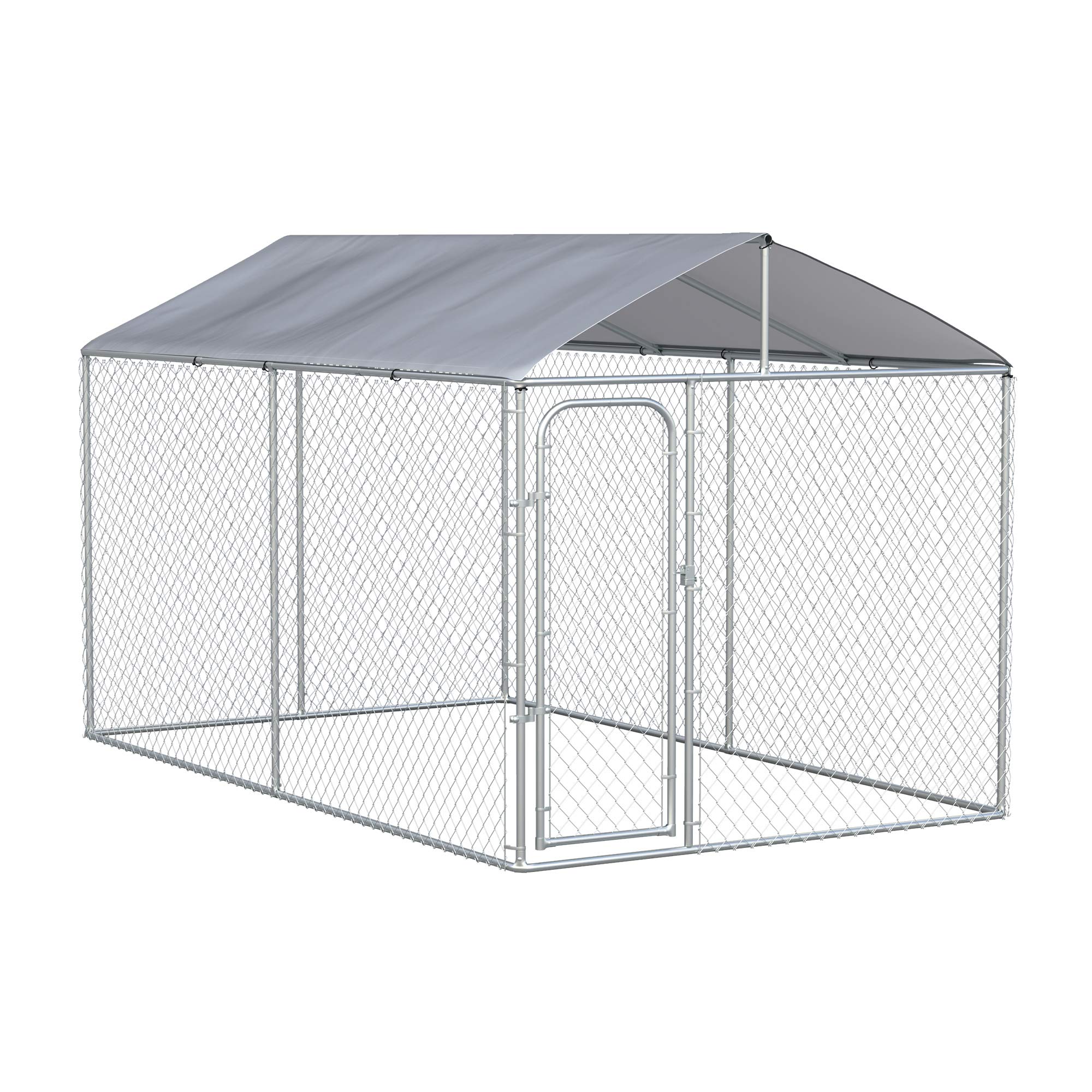 Buy PawHut Outdoor Dog Kennel Galvanized Steel Fence with Cover Secure