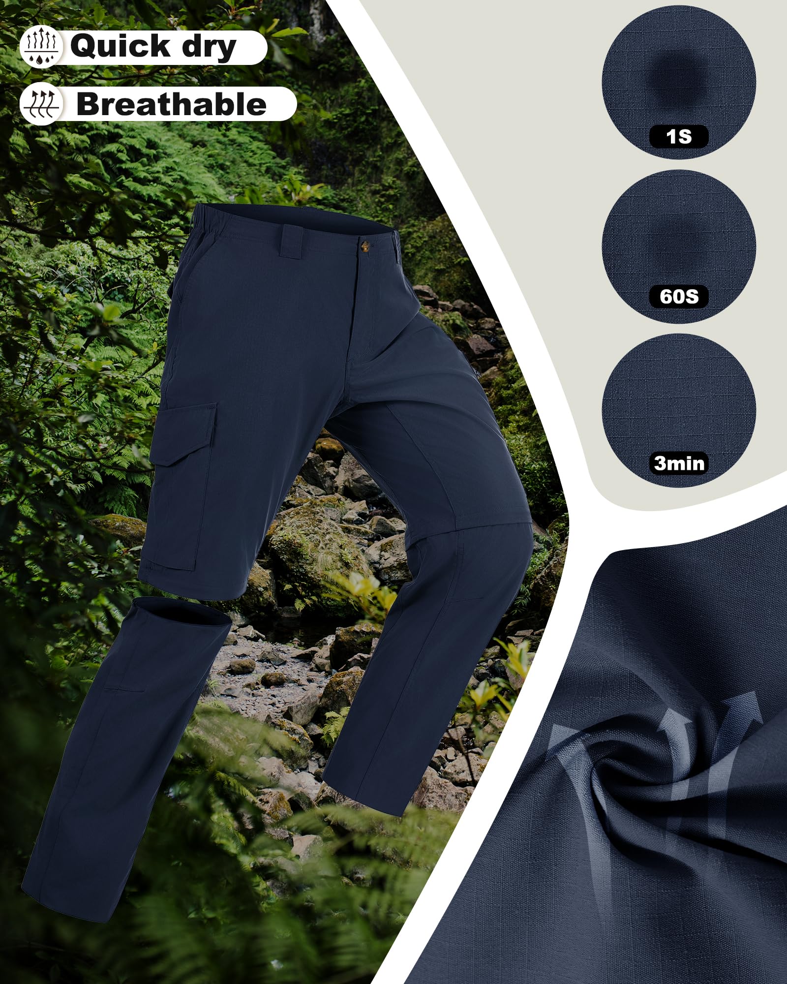 33,000ft Pantalon de randonnée pour homme avec 6 poches, pantalon de trekking, ultra léger, respirant, pour l'extérieur