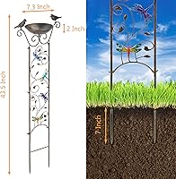 Vista 8 de LEWIS&WAYNE Garden Trellis Bird Bath Outdoor, 40 Inch Antique Iron Garden Plant Trellis Decorative with Hummingbirds and Detachable Drinking Basin