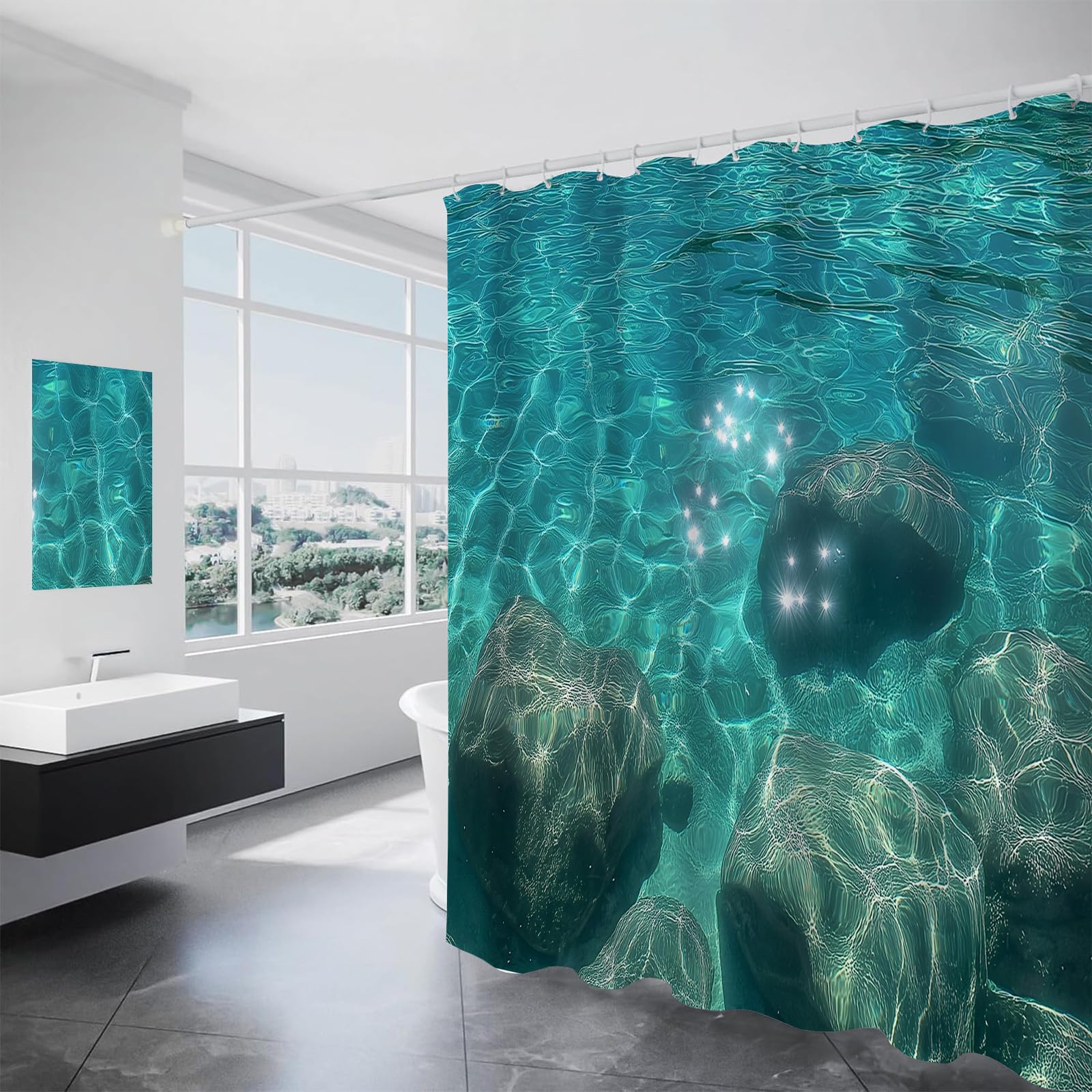 Rideau de douche mer et océan 180x200 cm imperméable avec crochets