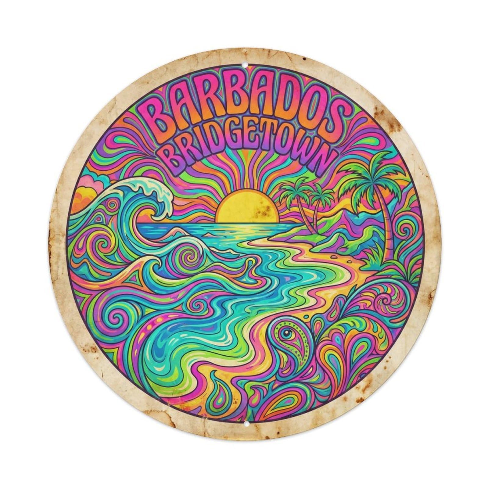 Olyhtr 8X8inch Classic Style Barbados Bridgetown Island Resort Psychedelic Metal Tin Sign