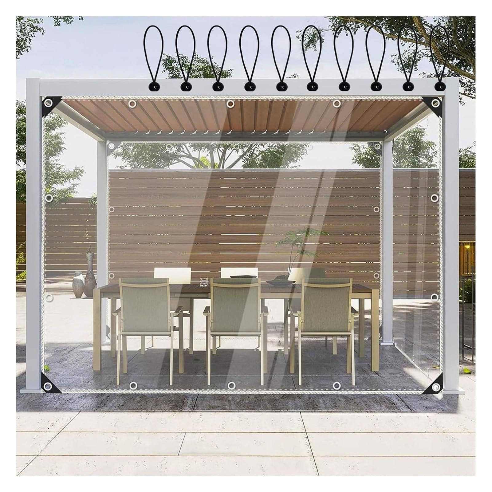 Telone Impermeabile in PVC con Occhielli, Telone Trasparente per Gazebo da Giardino 420g/㎡ Copertura per Piante Resistente per Serre (1x4.5m/3.28x14.76ft)