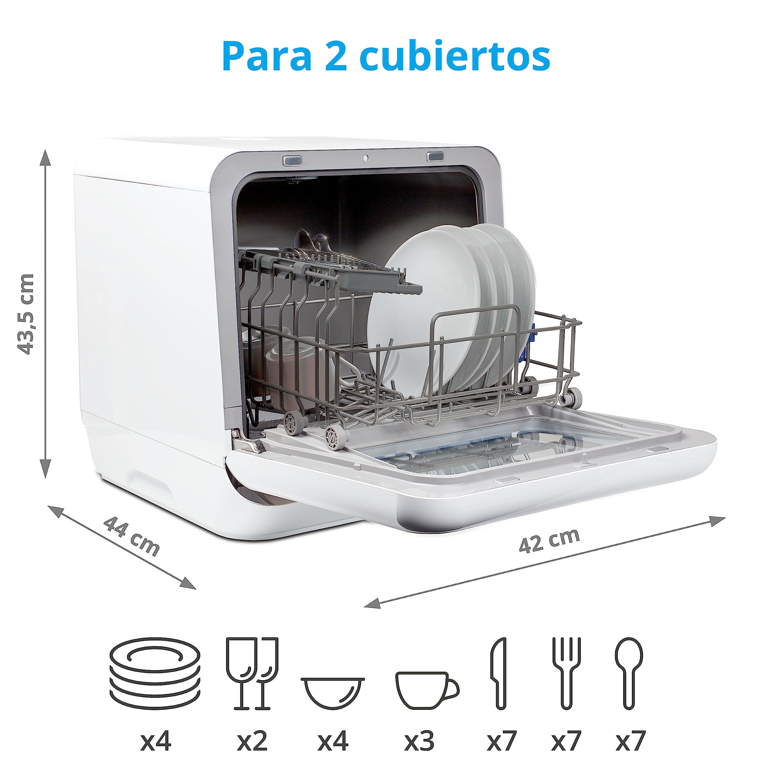 MEDION Mini lavavajillas MD 37217, lavavajillas pequeño para 2 cubiertos y 6 programas de limpieza, lavavajillas compacto con preselección de la hora de inicio