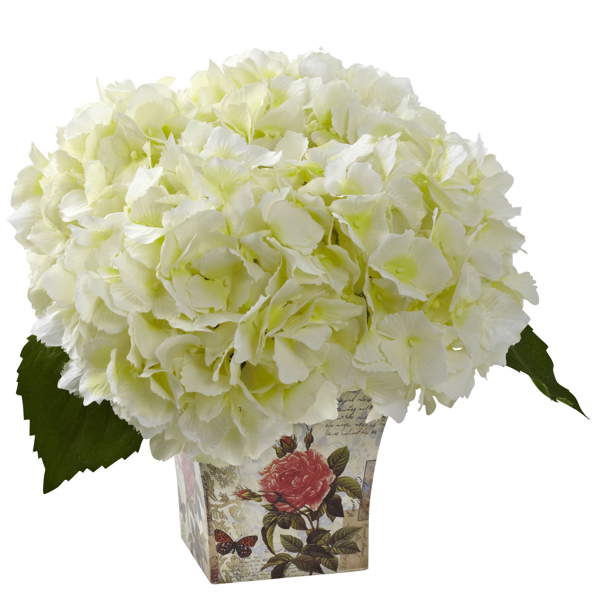 Nearly Natural 1373-CR Hydrangea Silk Arrangement with Floral Planter, B