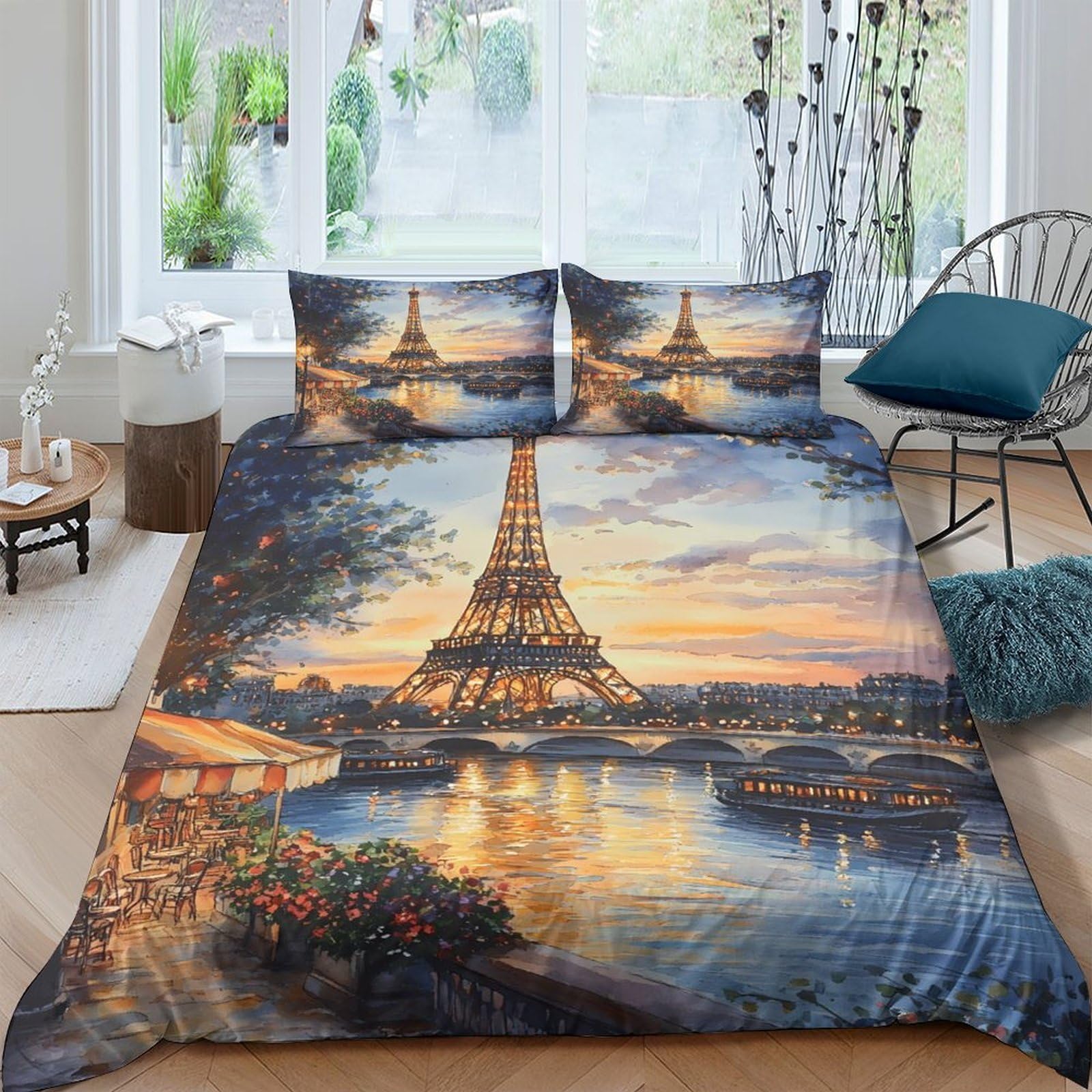 Ctjqhvkz Style-8 3D Printed Eiffel Tower Sunset Fitted Sheet Microfiber Soft Breathable Paris Night Mattress Cover For Bedroom Guest Room Decor Single（135X200cm）