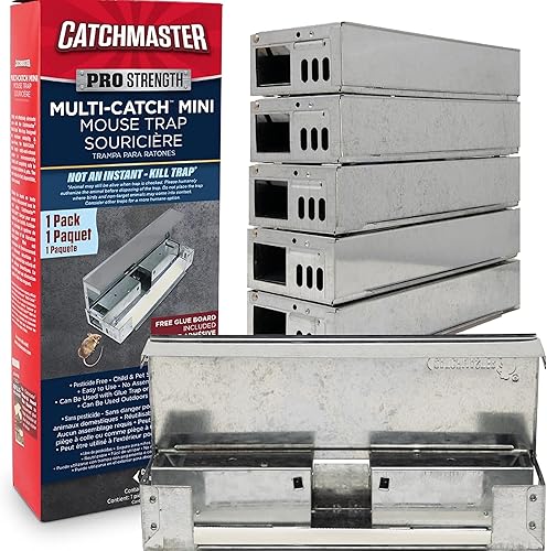 Catchmaster Pro Series Multi-Catch - Trampas para ratones de 6 unidades, trampas humanas para ratones interiores para el hogar, incluye tabla de