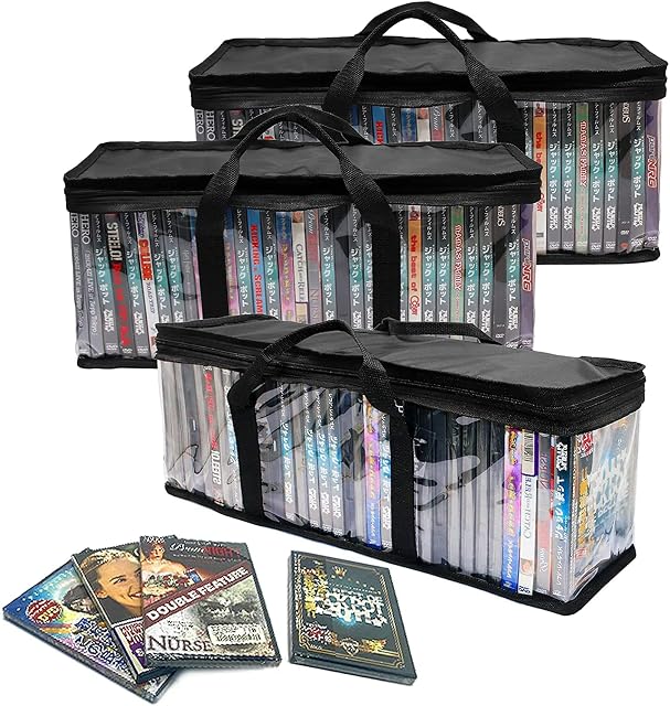 YMOND DVD Storage Bag Case, Black CD Holder, Stackable Organizer Bags for DVD, Video Games, Movies, Hold Up 90 DVDs | 30 Each Bag |