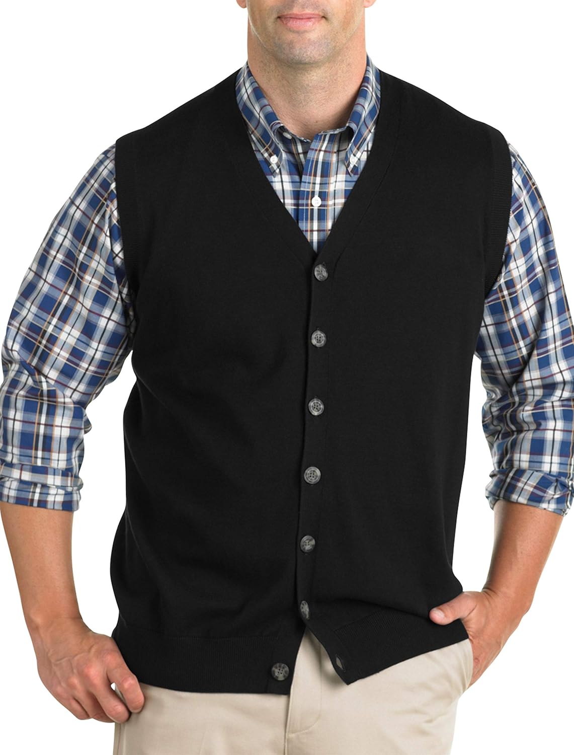 Oak Hill by DXL Big and Tall ButtonFront Sweater Vest at Amazon Men’s