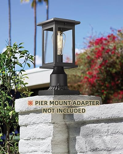 Miniatura 6 de Lámpara de poste para exteriores, HWH Lámpara de poste de pilar exterior en acabado negro mate con pantalla de vidrio transparente, 5HD37P BK