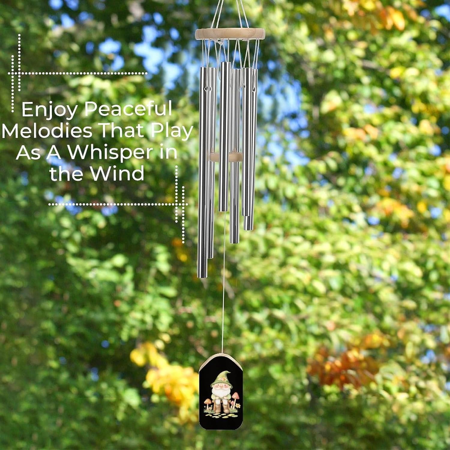 Cute Gnome Wooden Wind Chimes Deep Tone Memorial Windchime for Outside Garden Home Decoration