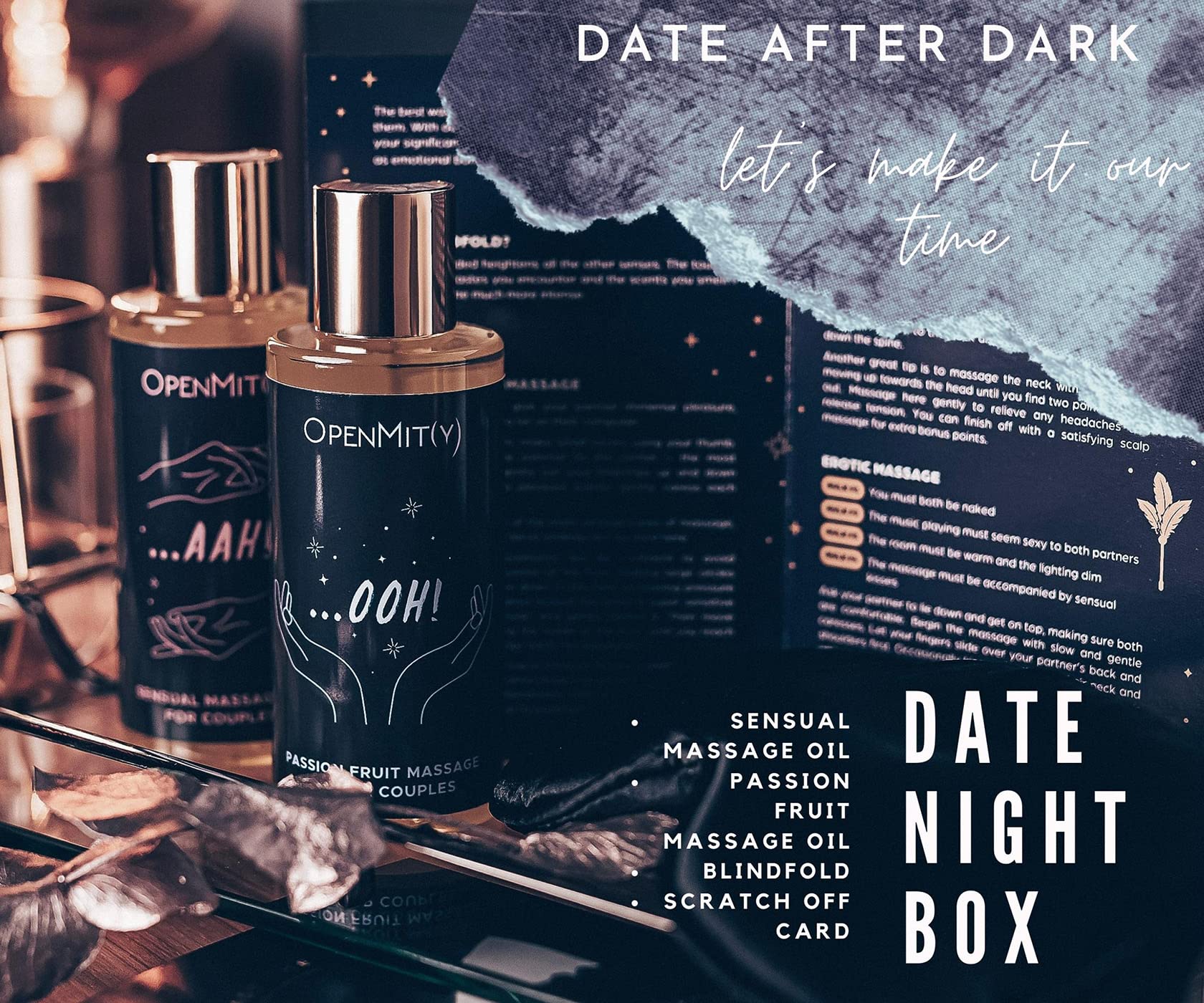 Massage Oil for Couples – Date Night Box with Relaxing Massage Oil Set for the Perfect Date Night, Including Two Different Massage Oils and Scratch Off Card