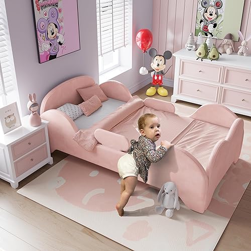 Miniatura 5 de Cama para niños, cama de inundación para niños pequeños con mayor seguridad, tamaño estándar para cuna, camas de tela certificada, diseño bajo al