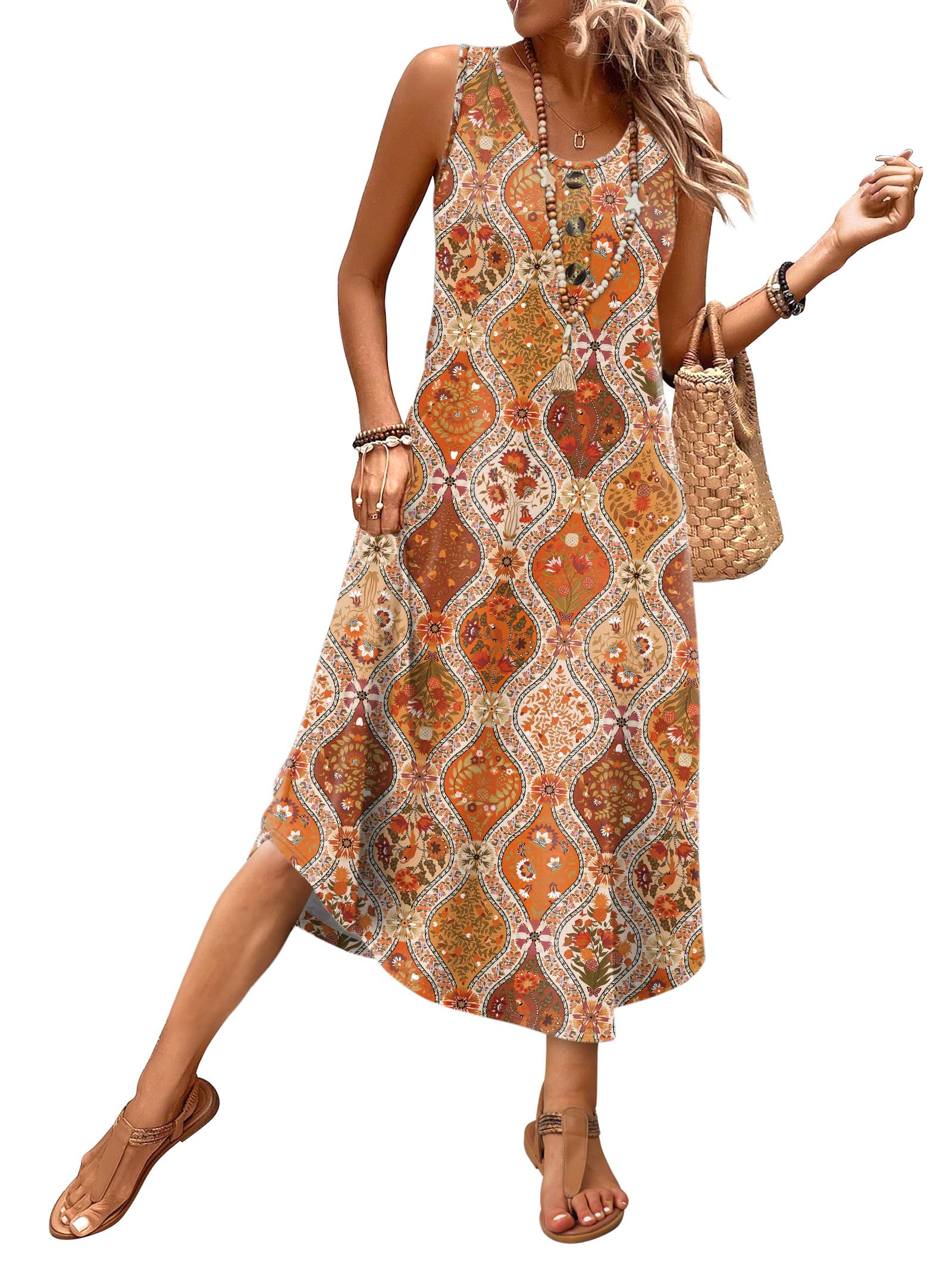 WIHOLL Summer Dresses for Women 2026 Button Front Sleeveless Casual Midi Dress Beach Vacation Sundresses with Pockets