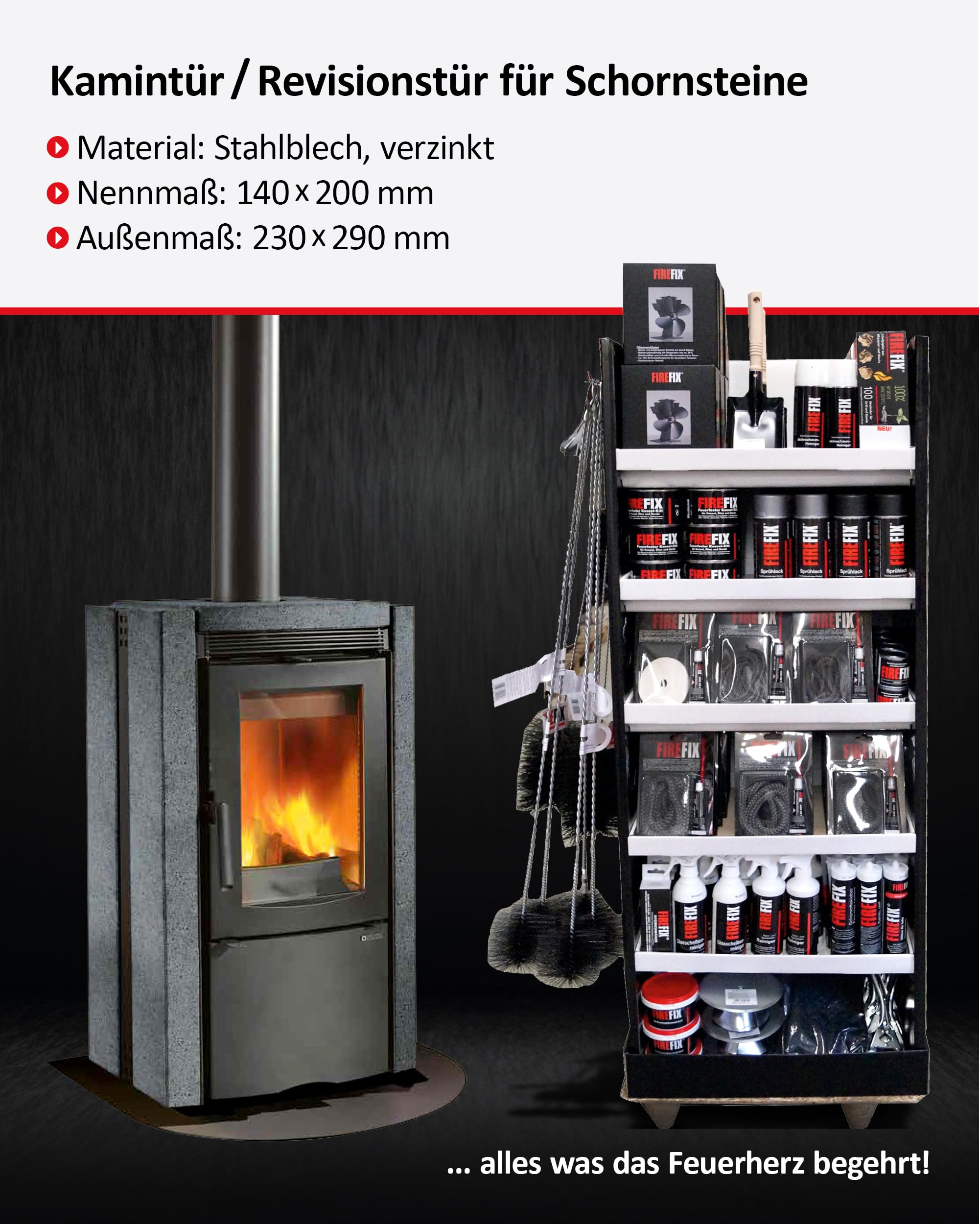FIREFIX 2093 - Puerta de Chimenea (galvanizada, 140 x 200 mm, 230 x 290 mm, Acero)