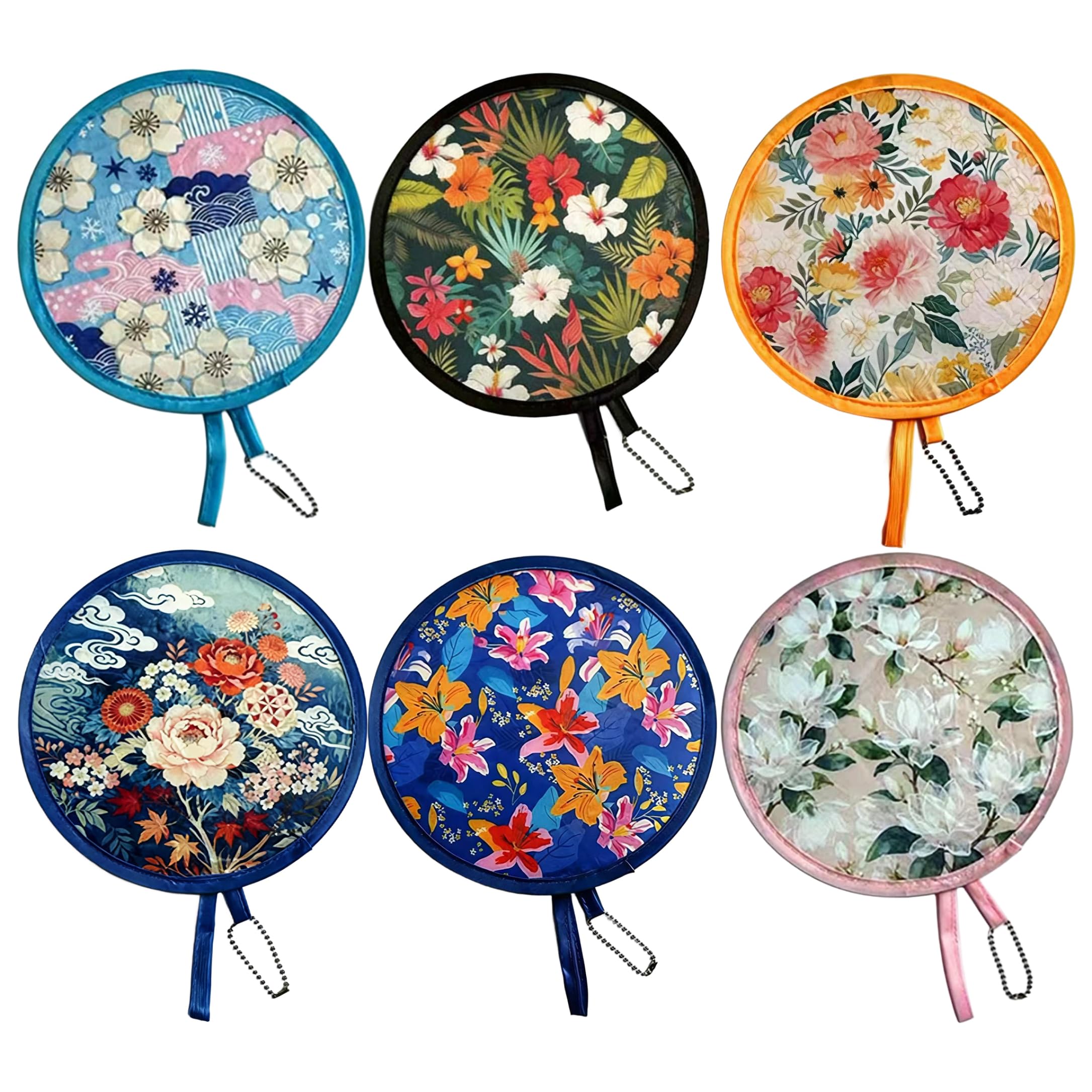 Tsawntd 6PCS Foldable Hand Fan, Portable Collapsible Hand Fan with Floral Prints Polyester Fans for Daily & Party Use
