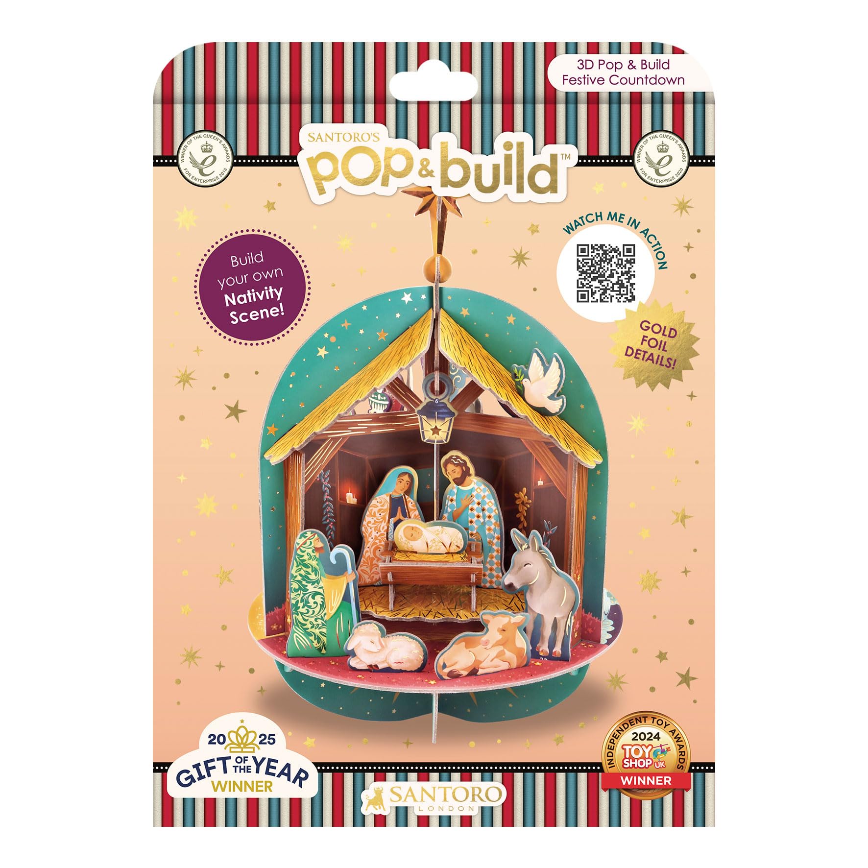 SANTORO Pop and Build Calendario dell'Avvento con conto alla rovescia per il presepe di Natale, pop-up 3D, 25 pezzi diversi per ogni giorno, regalo per bambini e adulti