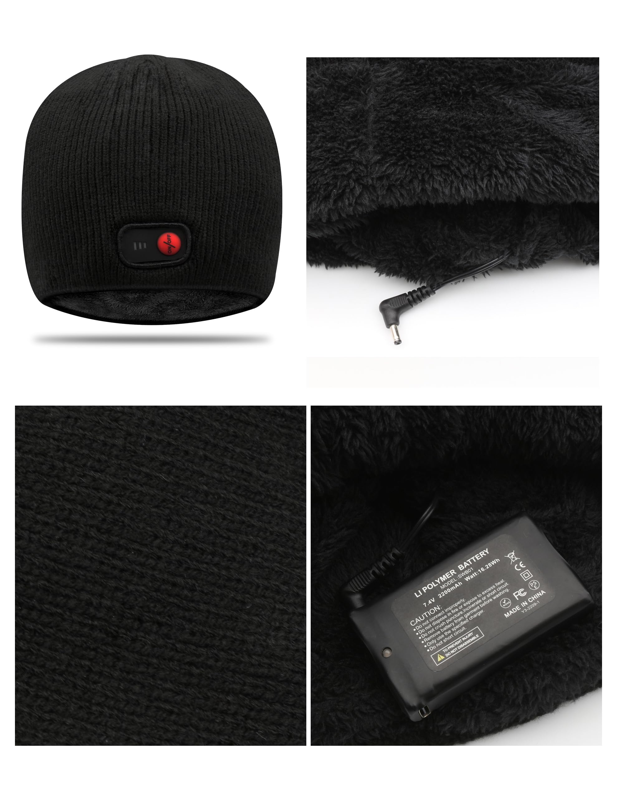 Svpro Gorro térmico con batería recargable de 7,4 V de iones de litio que dura hasta 3-7 horas., Rayas de aguja negras, L
