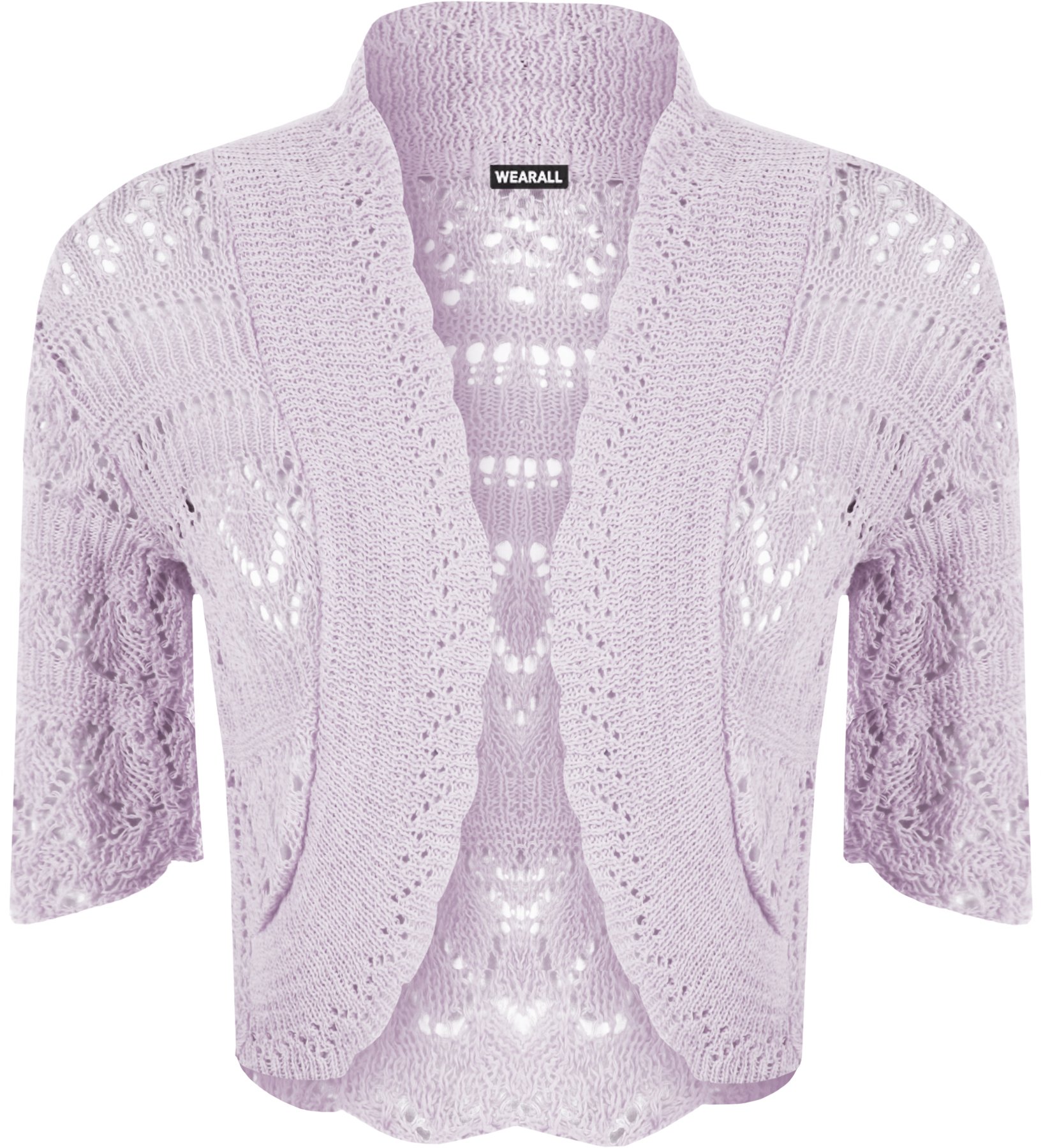 Wearall Women's Lilac Crochet Shrug Knitted Bolero Top Cardigan - 8/10