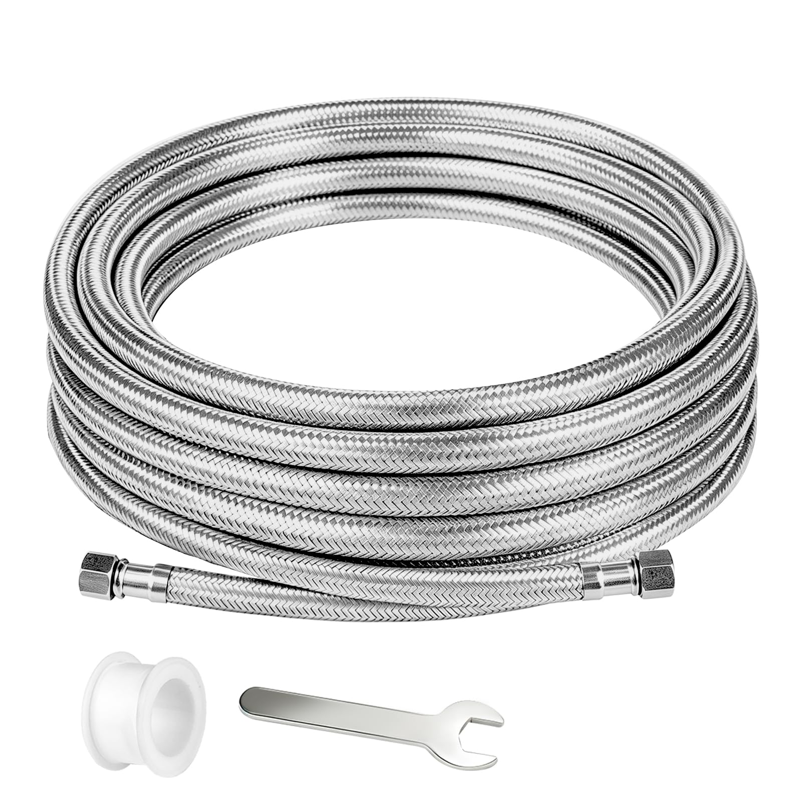 Beaquicy-Línea de conector de agua de acero inoxidable para refrigerador, línea de suministro de agua de 20 pies con accesorios de compresión de 0.25 x 0.25 pulgadas, manguera de agua universal de