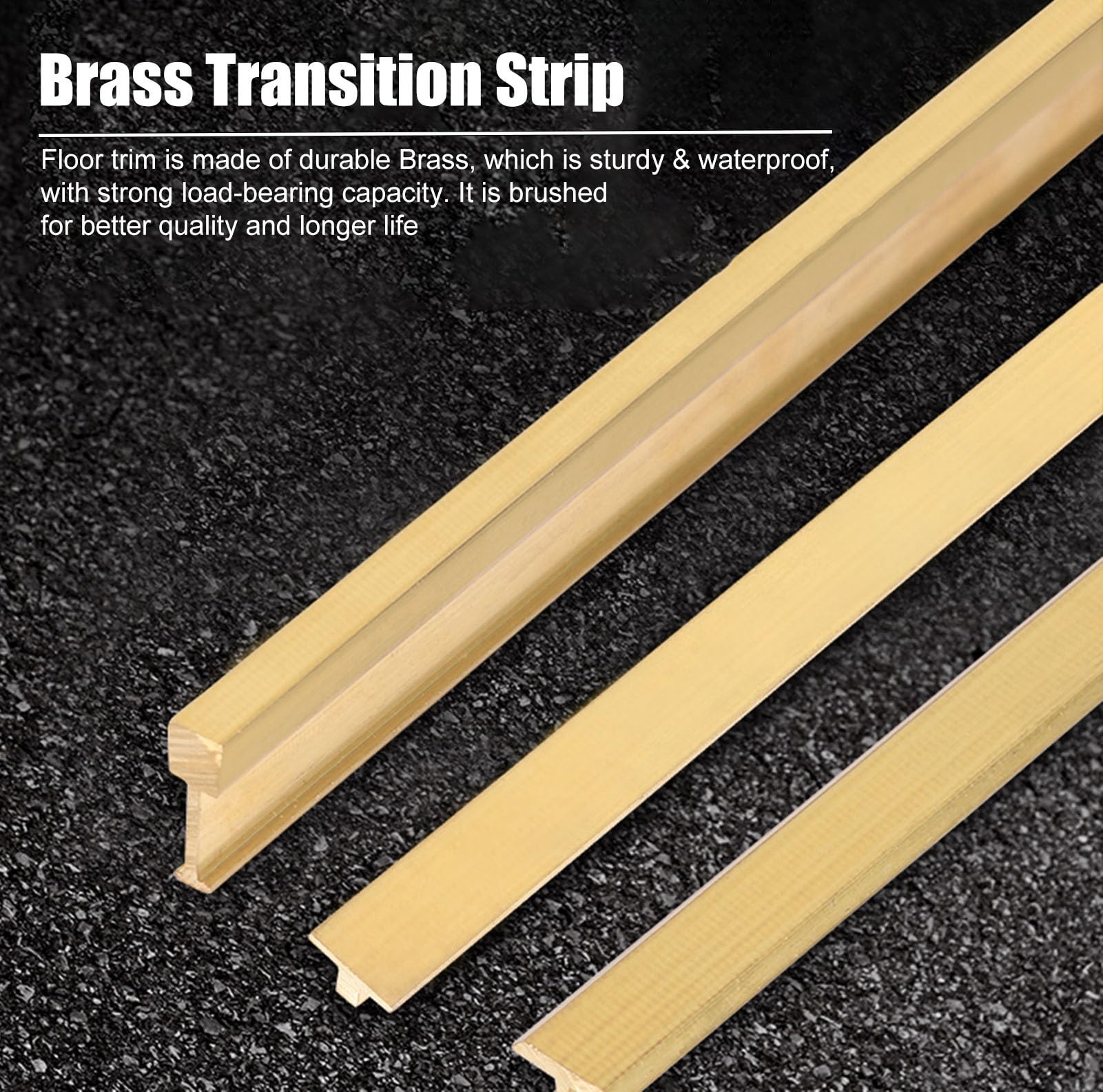 Perfil de Transición para Suelo Latón Macizo Cepillado Tira de Transición para Suelos, Moldura en T Recortable Moldura de Borde para Puerta, Barra de Conexión para Suelos de Madera/ Vinilo/ Azulejo/ L