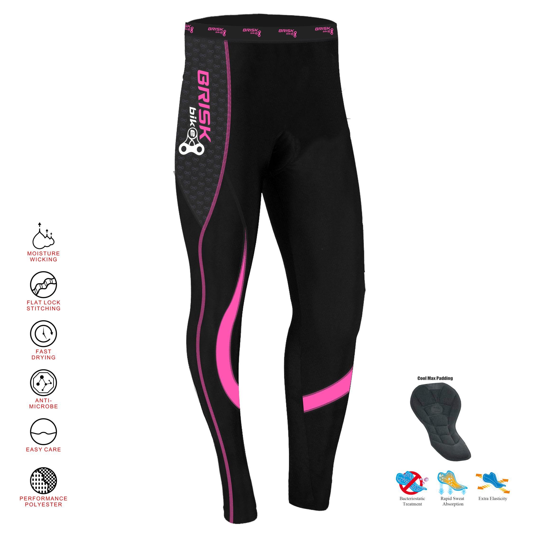 Brisk Bike Cycling Trousers Tights Pants Padded Compression Leggings (Pink, X-Small)