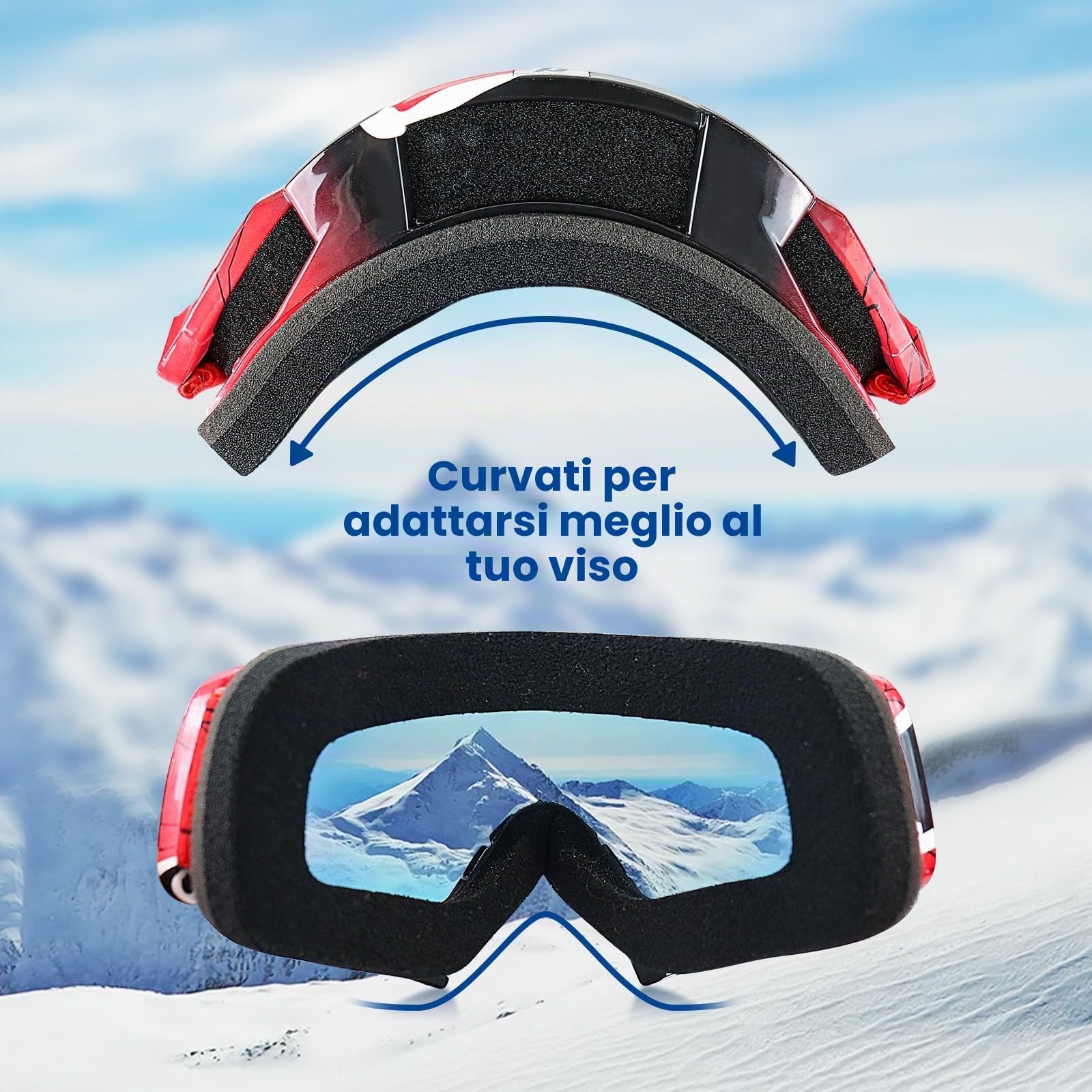 Occhiali da Motocross, Occhiali da Sci Uomo Donna, Anti Uv/vento/polvere/Graffio, Maschera Cross per Attività All'Aperto, Motociclismo, Sci