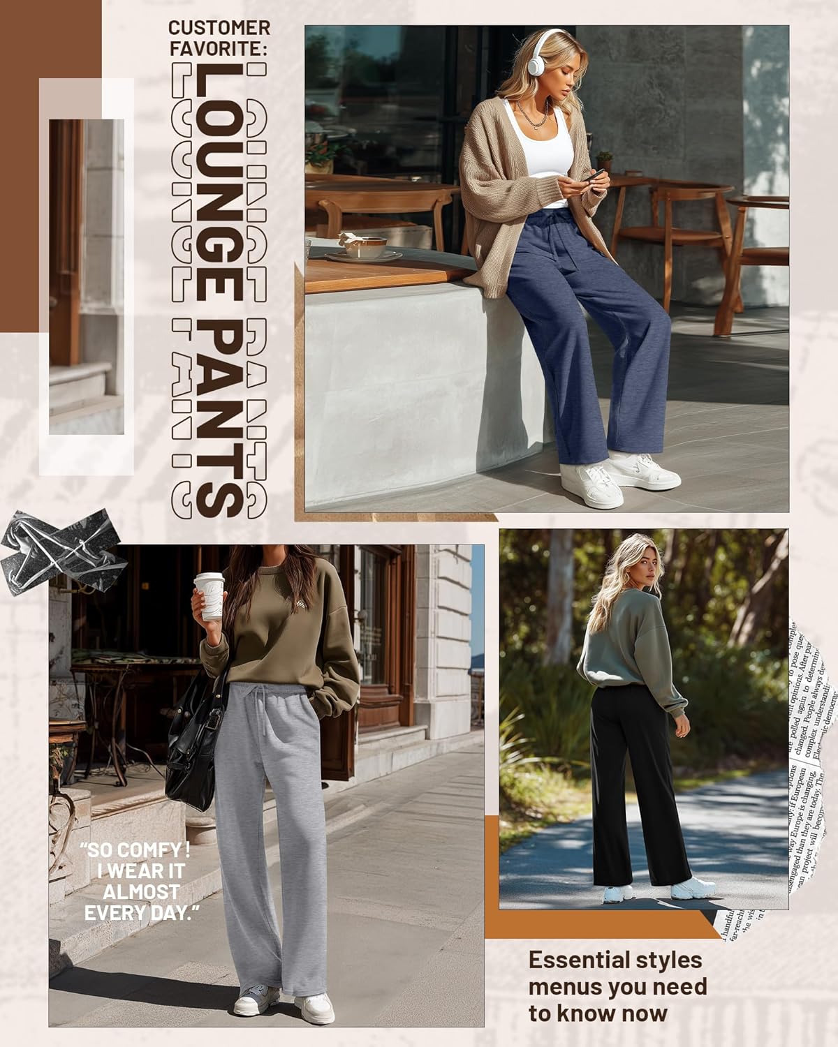 Neer 3 Pack Women's Baggy Sweatpants with Pockets, Wide Leg Yoga Pants Cozy Thick Lounge Pants Drawstring Casual Loose Jogger - Image 3