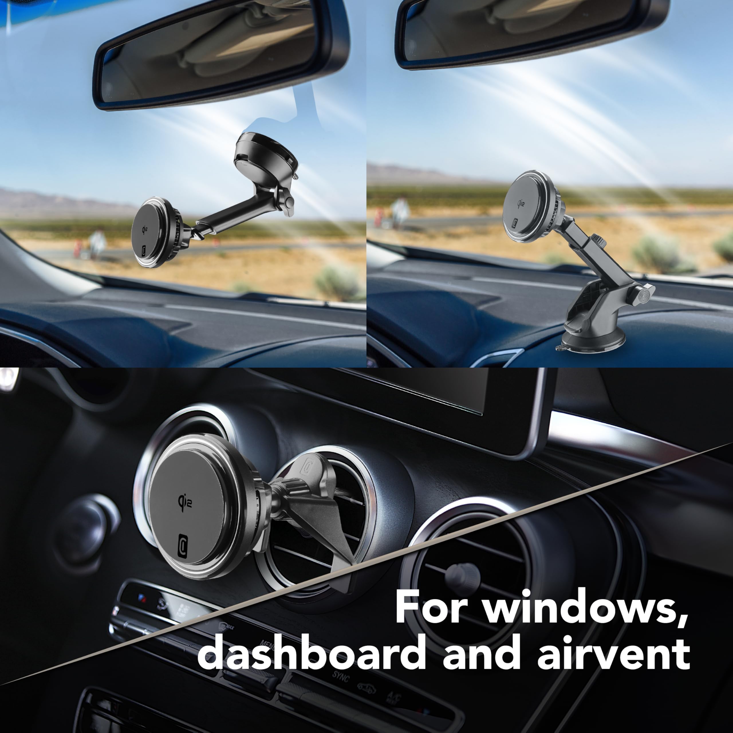 cellularline FREEZE MAG, Supporto Auto con Raffreddamento e Ricarica Wireless Magnetica Qi2 fino a 15W, Installazione su Parabrezza o Bocchette, Mag Ring Incluso, Compatibile con Smartphone Qi2