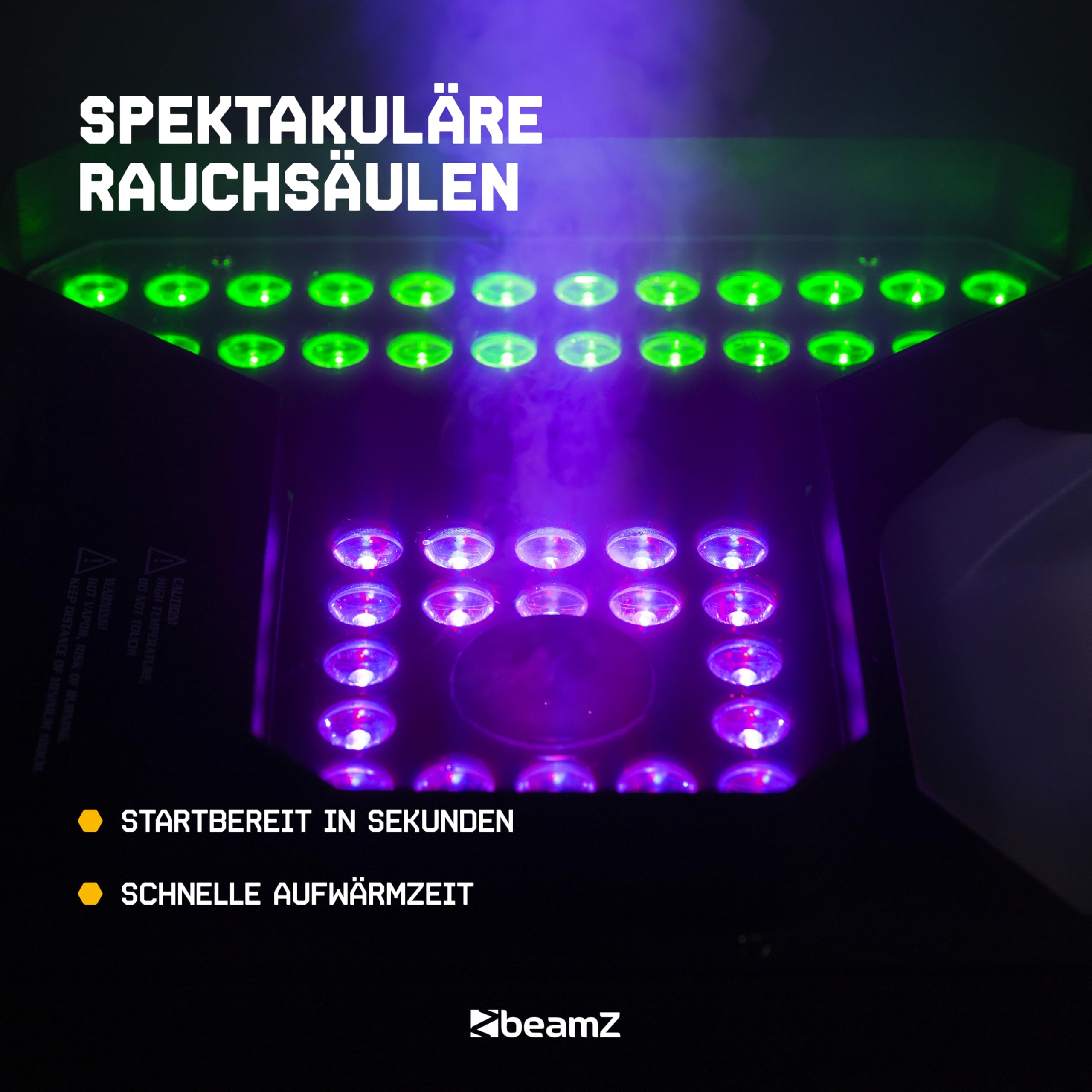 BeamZ Blaze2200 - Nebelmaschine mit Lichteffekt 2200 Watt, inkl. 10L Nebelfluid vertikal und horizontal Rauchmaschine mit 24x4W LED Spots, für professionelle Shows, Halloween, Hochzeiten, DJs, Partys