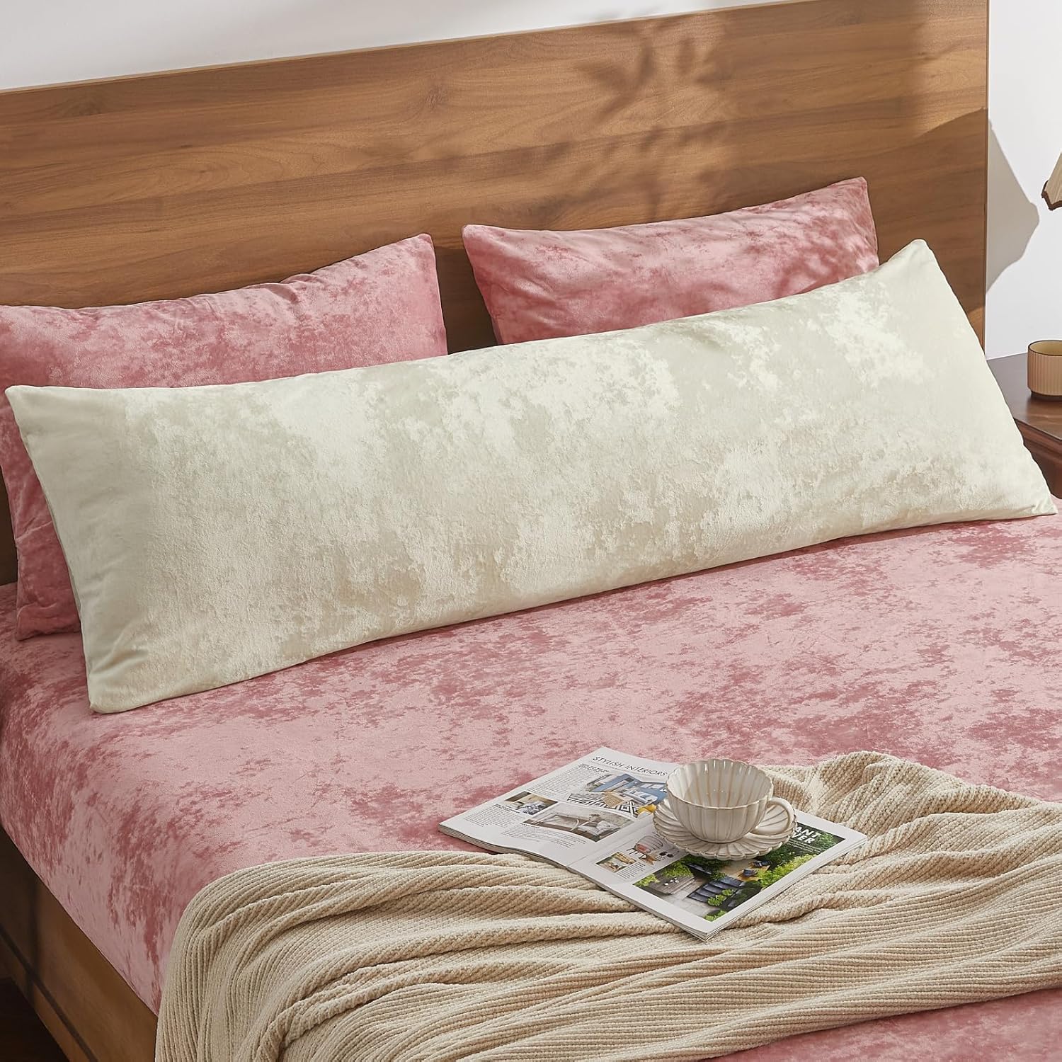 BEDELITE Velvet Body Pillow Cover with Zipper, Soft and Plush 20x54 Long Pillow Case, Velvety Smooth and Cozy Body Pillow Pillowcase for Bedroom and Couch, for All Seasons(Cream) Cream 54" x 20" (Pack of 1)