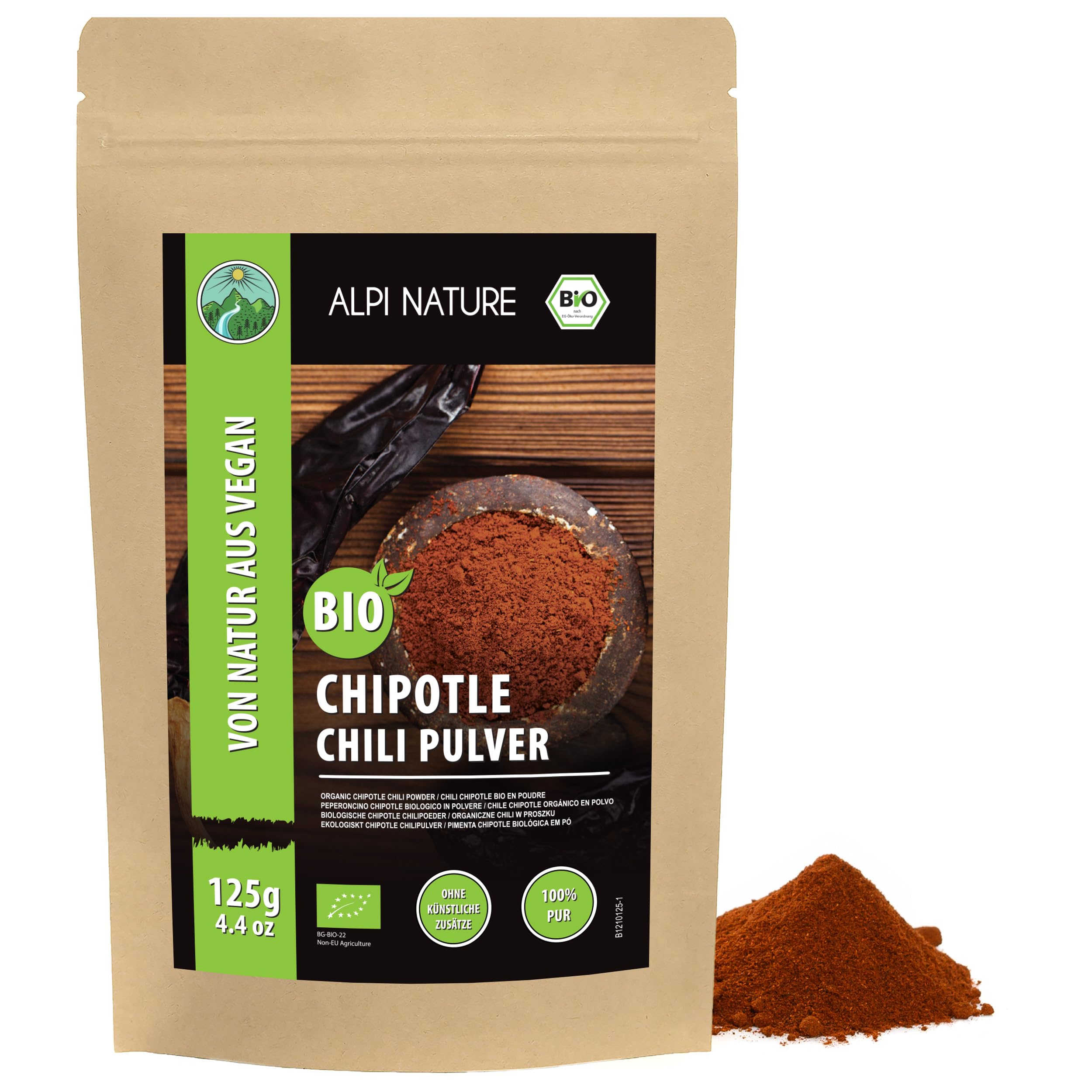 Alpi Nature Chipotle Chile Orgánico en Polvo 125g, Jalapeños Secos Molidos, Chile Chipotle en Polvo