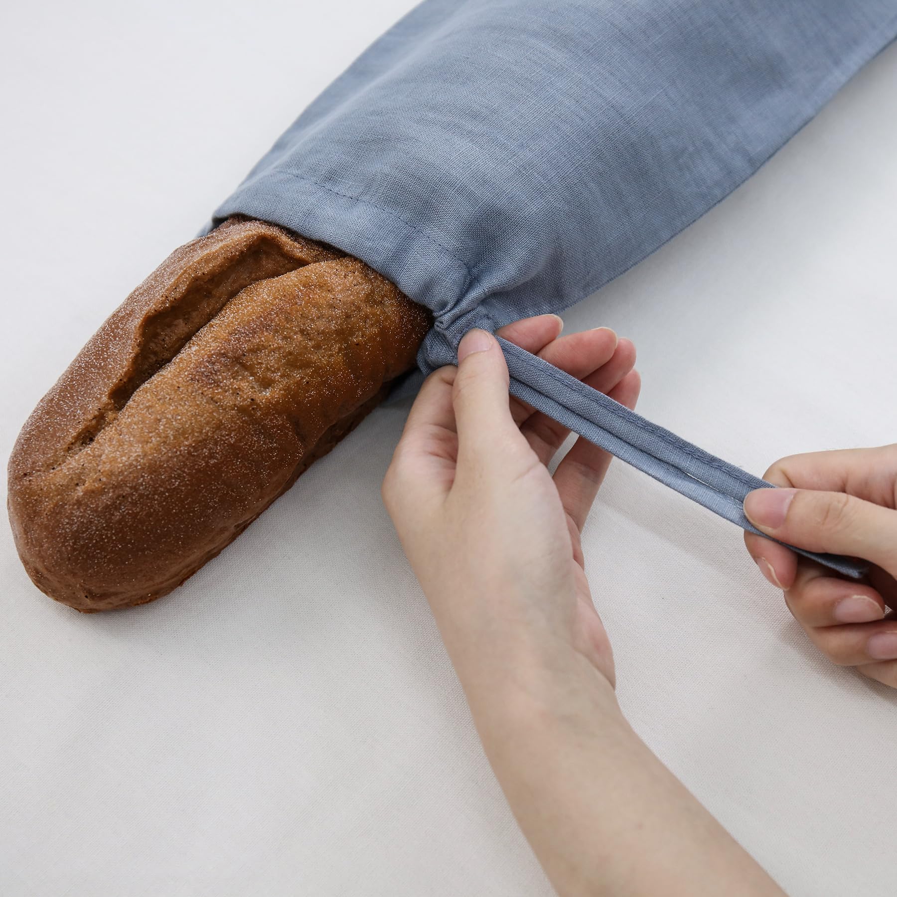 Pure Linen - Juego de 2 bolsas de pan reutilizables con cordón, almacenamiento de pan de baguette de masa madre, mezclilla 5