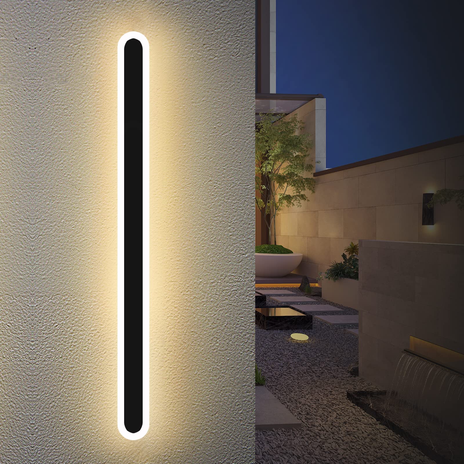 Daoseolo Exterior Modern Long Strip Wall Light 39Inch Wall Sconce with Warm White Light(3000K), Minimalist Linear Wall Lighting IP65 Waterproof for Garage House