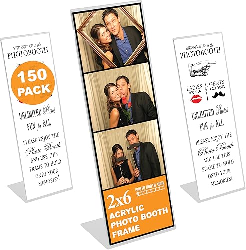 Photo Booth Nook - Paquete de 150 - Marcos de cabina de fotos inclinados de 2 x 6 pulgadas y soporte para carteles, soporte de exhibición de fotos