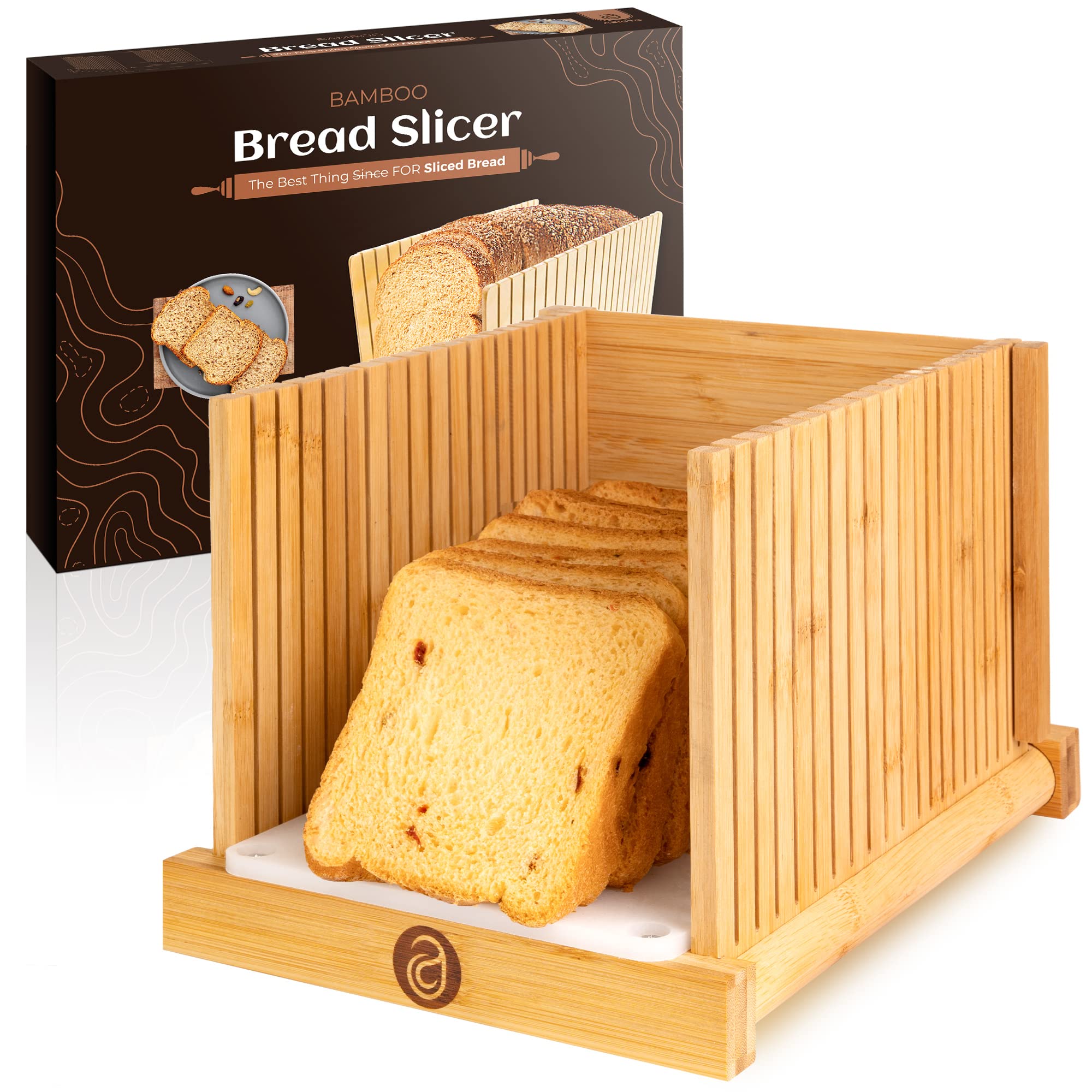 Bread Slicer for Homemade Bread (Bamboo) – 4 Different Thickness Options for Even and Consistent Bread Slices - Compact Foldable Bread Slicing Guide with Optimal Knife Grooves