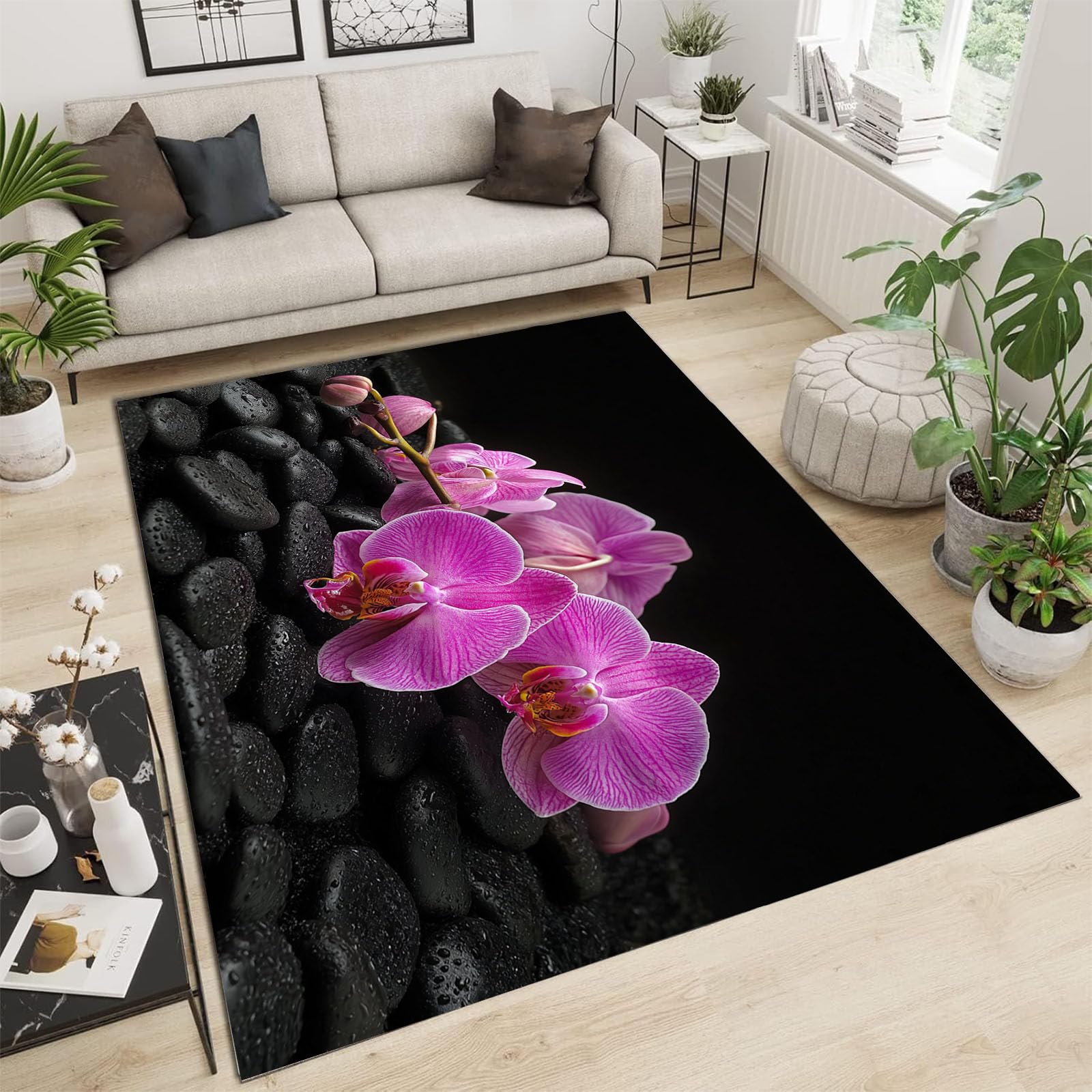 Tapis à poils courts violet crée une ambiance zen orchidée dans votre bureau