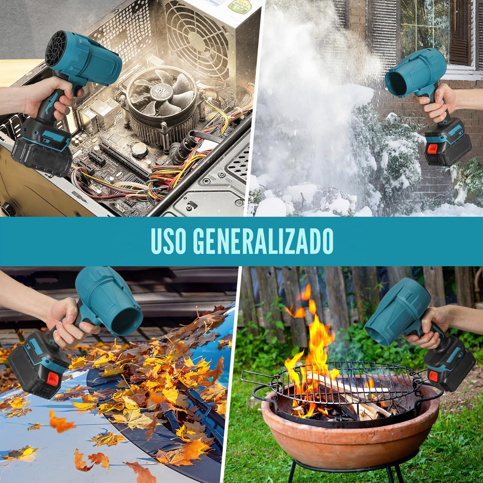 Eznaobo Soplador de violencia para coche Makita 18 V, 1050 W, ventilador turbo jet, sin escobillas, portátil, inalámbrico, 32000 rpm, mini soplador PC, coche, sofá, batería de 4000 mAh