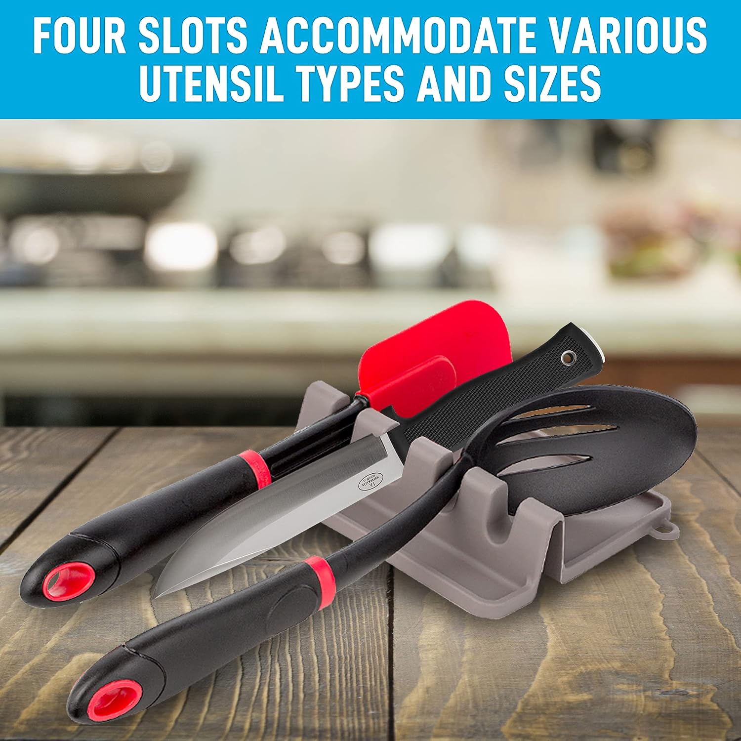 3 Pack Spoon Rest For Kitchen Counter With Drip Pad – Premium Spoon Holder for Stove Top, Heat Resistant, Non Slip, BPA Free, Silicone Spoon Rest, 4-Compartment Utensil Rest for Countertop