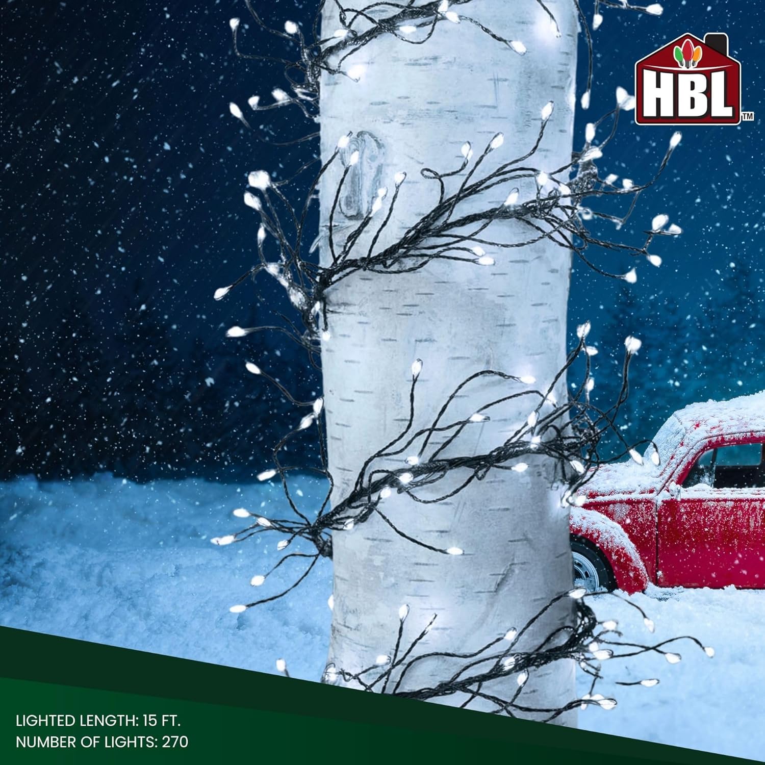 Holiday Bright Lights Indoor/Outdoor 15' 270L Big Seed Cluster Connectable Lights Pure White