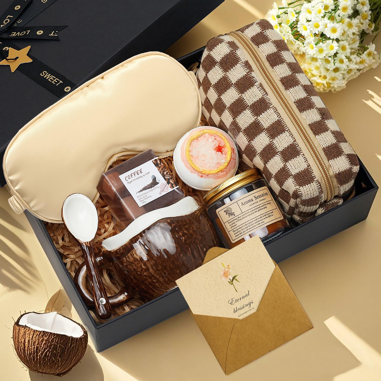 Regalo Cumpleaños para Mujer,Regalo Set de Taz, Vela Perfumada, Bomba de Baño,Jabón, Neceser, Pack de Lujo para Cumpleaños, Aniversario San Valentín Navidad para Esposa, Mujer, Mamá, Hermanas.