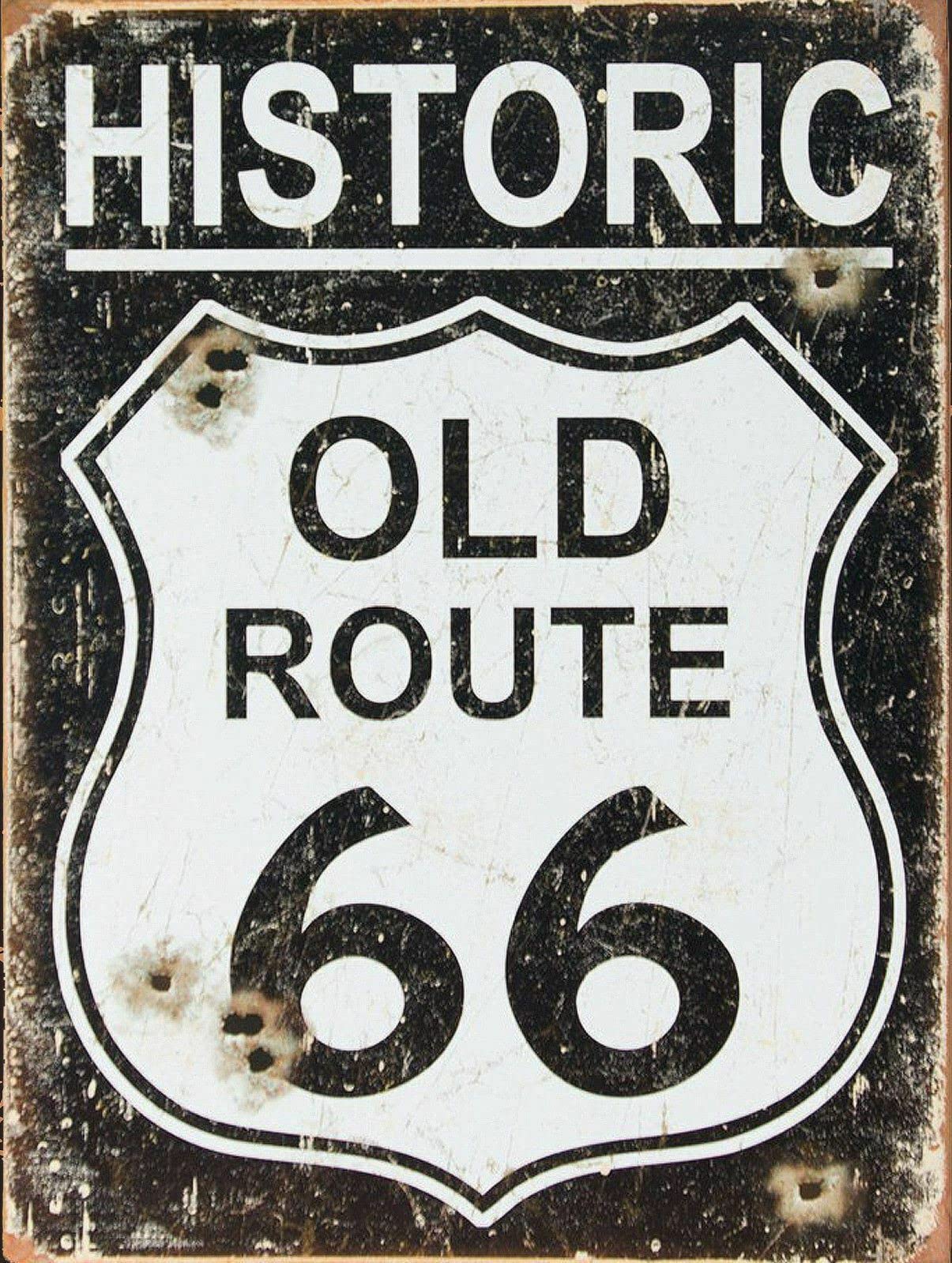 Tin Sign Black Vintage Retro Man Cave Bar Pub Shed Novelty Gift Aluminium Metal Tin Wall Décor Sign - Usa Historic Old Route 66 Road Map Shield Rustic
