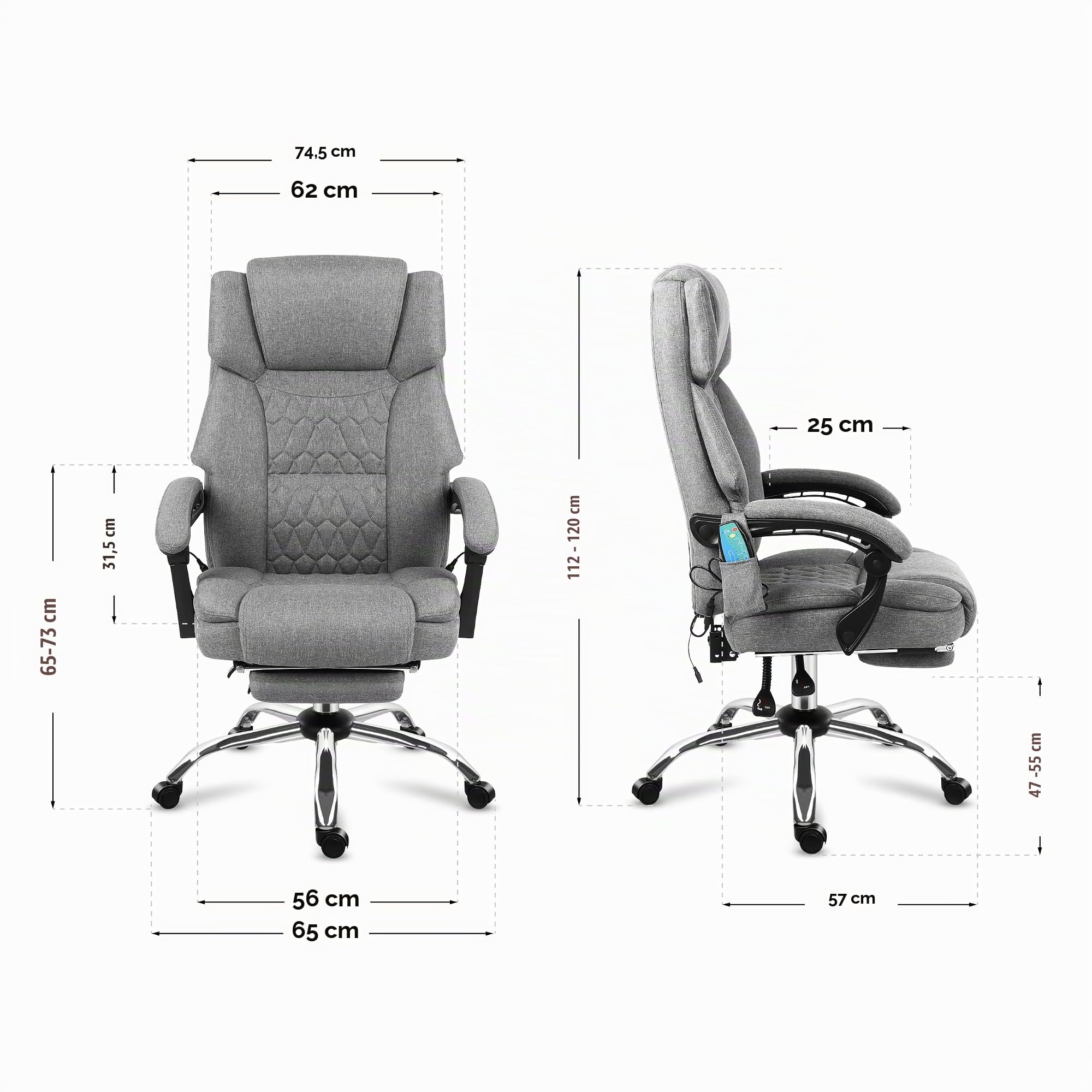 MARK ADLER Boss 6.0 Ergonomischer Chefsessel mit Massagefunktion, Bürostuhl | Massagesessel - 4 Punkt Vibrations - Fußstütze - Wärmefunktion - Drehbar - Kopfunterstützung - Kunstleder - Grau