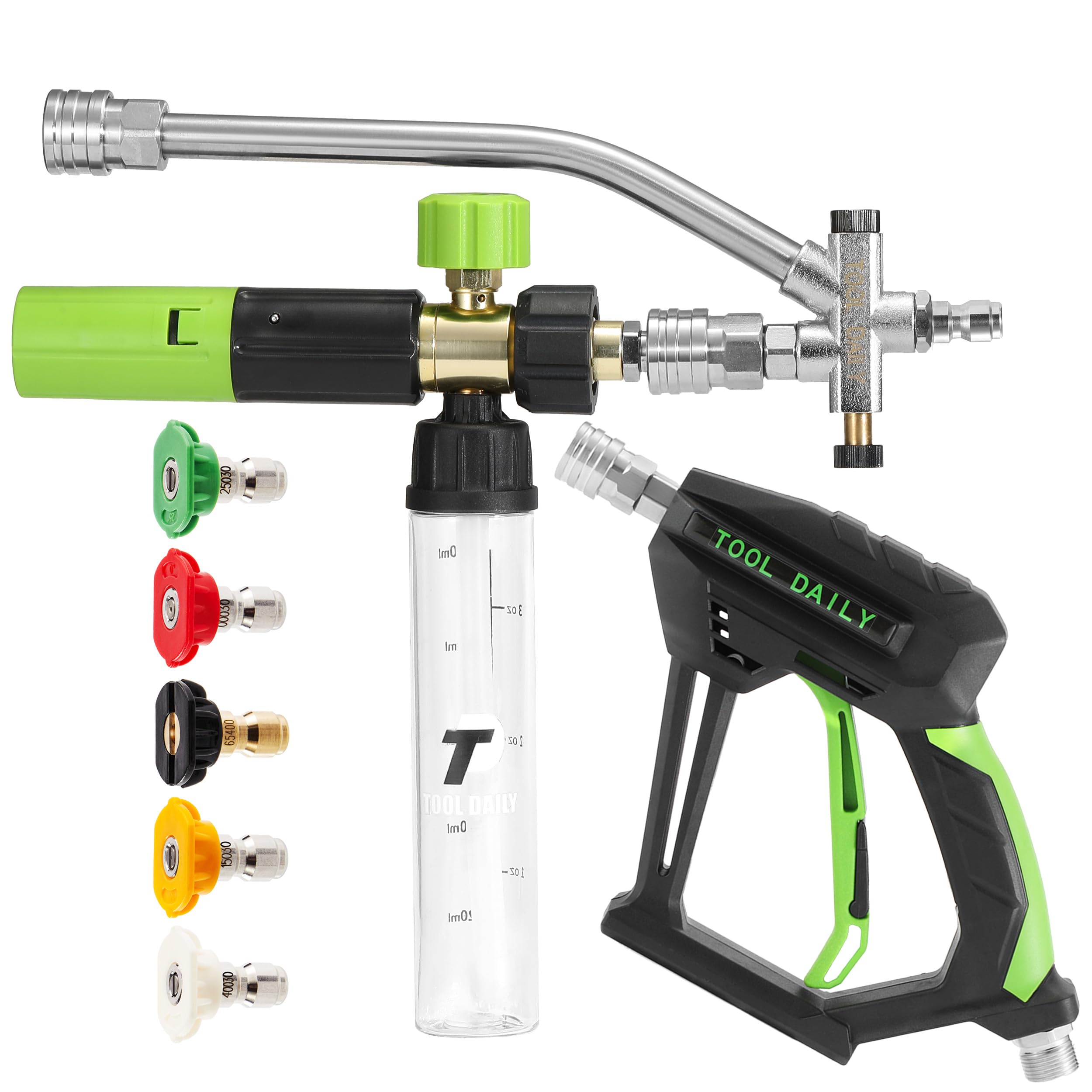 Tool Daily Short Pressure Washer Gun with Mini Foam Cannon, Dual Connector Accessory, 5 Power Washer Nozzle Tips, 1/4 Inch Quick Connect-image-22