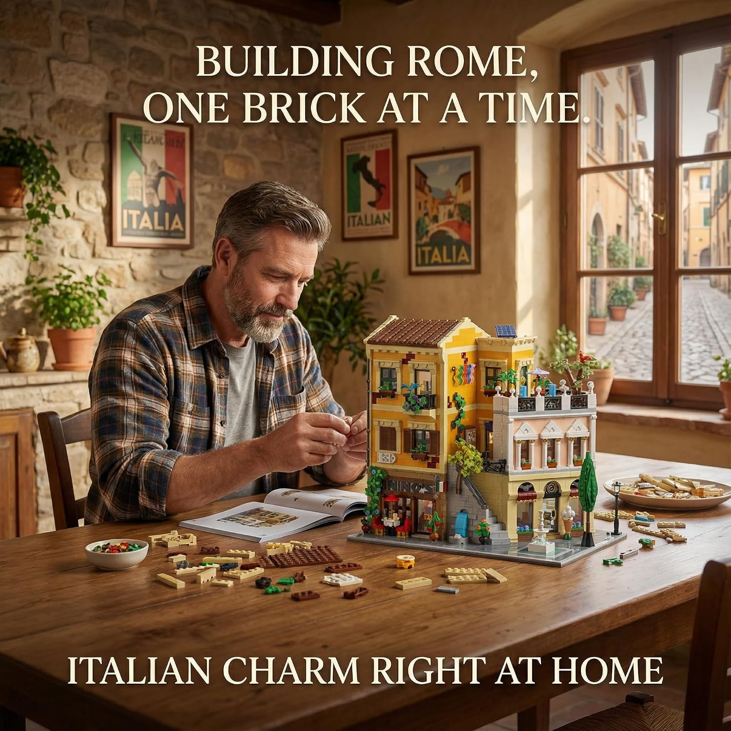 Roman Corner Shop Modular Building Blocks, 4507 Pieces City Street View Construction Kit with LED Light, Collectible Display Model for Adults, Creative Gift for Architecture Enthusiasts