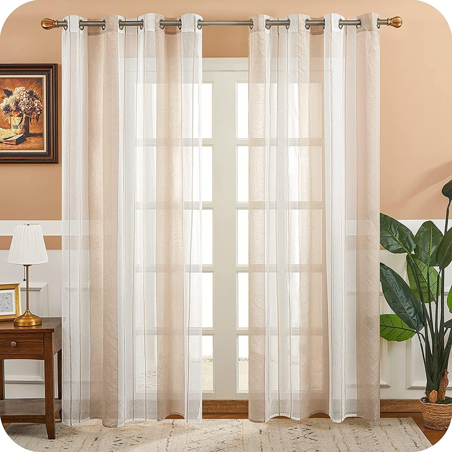 Tende Voile 2 Pezzi 140x260cm - Bianche, Semi-Trasparenti, Con Anelli, Per Soggiorno E Camera Da Letto - Foto 4